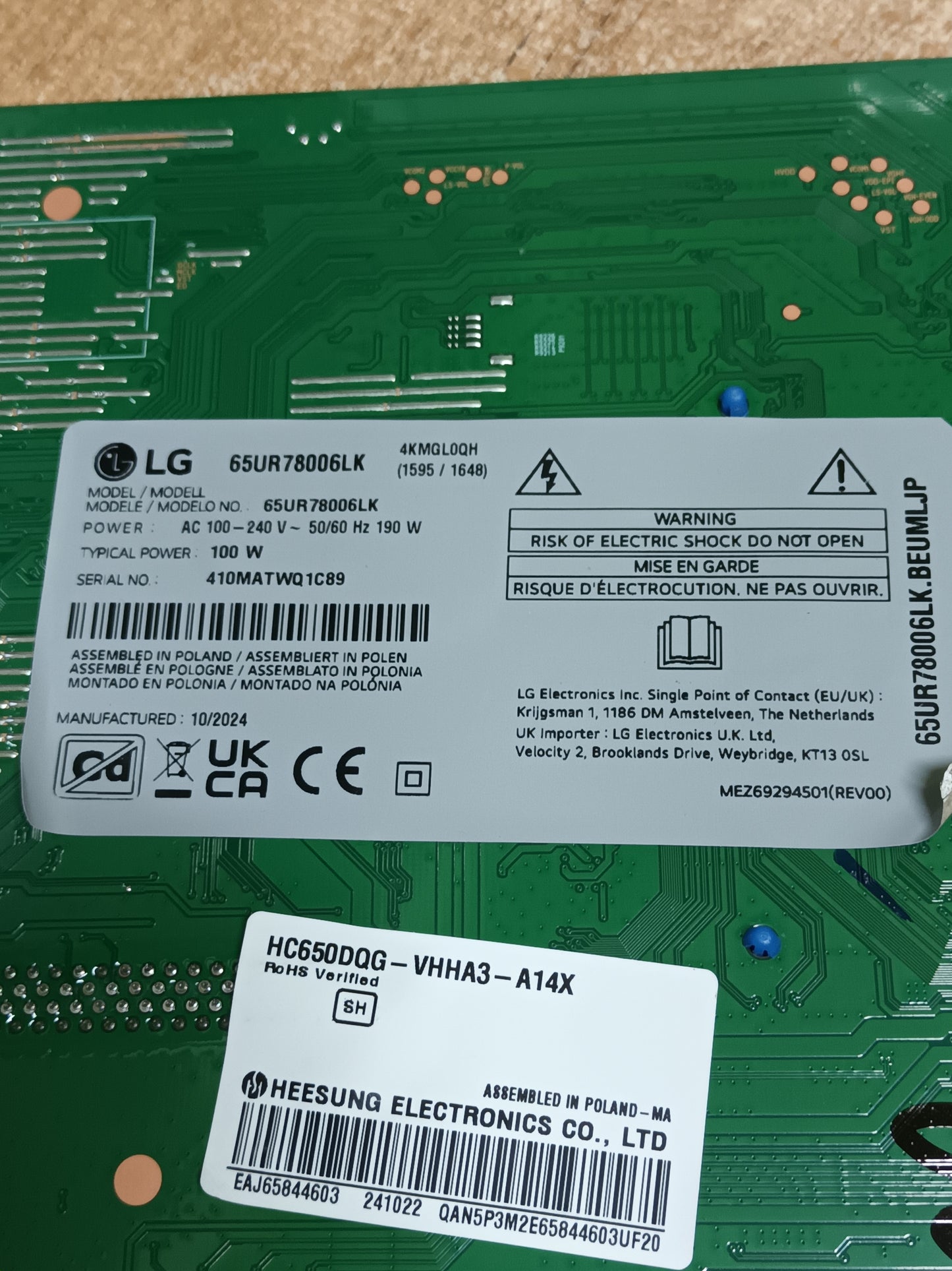 Placa main, EAX70042605(1.0), EBT67535003, de tv LG65UR78006LK, NUEVA SIN USAR