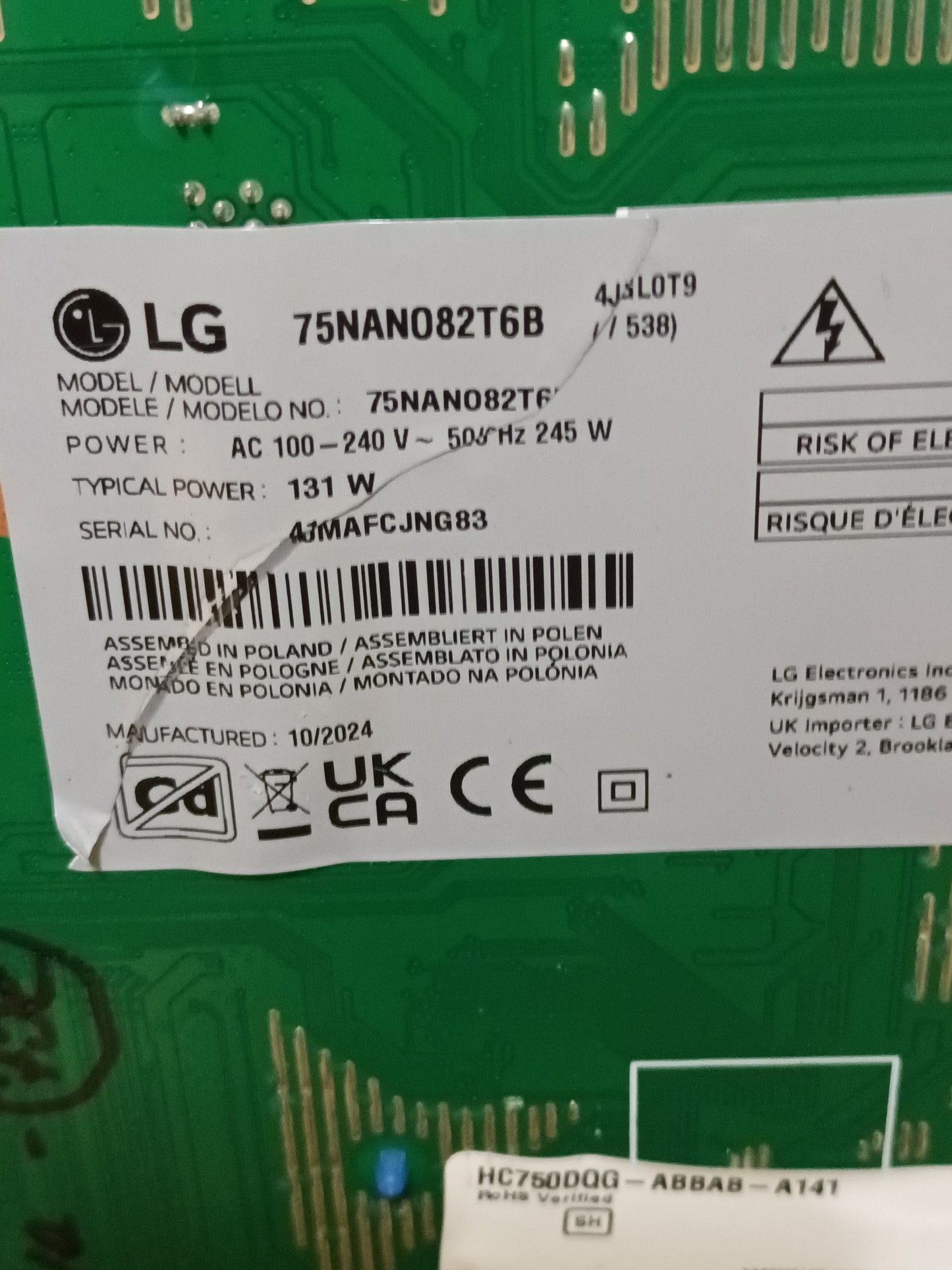 EAX69501502(1.1), de LG75NANO82T6B, NUEVA