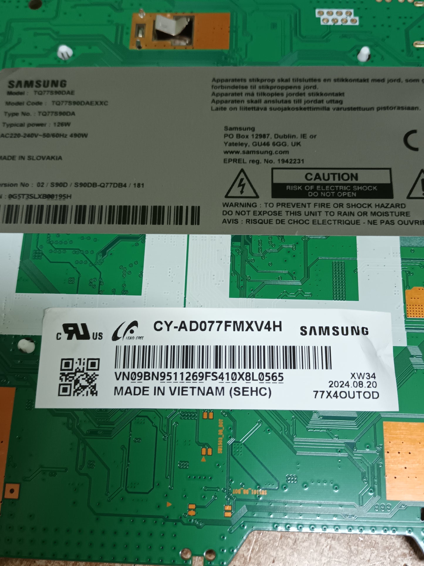 Placa main, BN94-18417R, de tv SAMSUNG TQ77S90DAE, NUEVA SIN USAR.