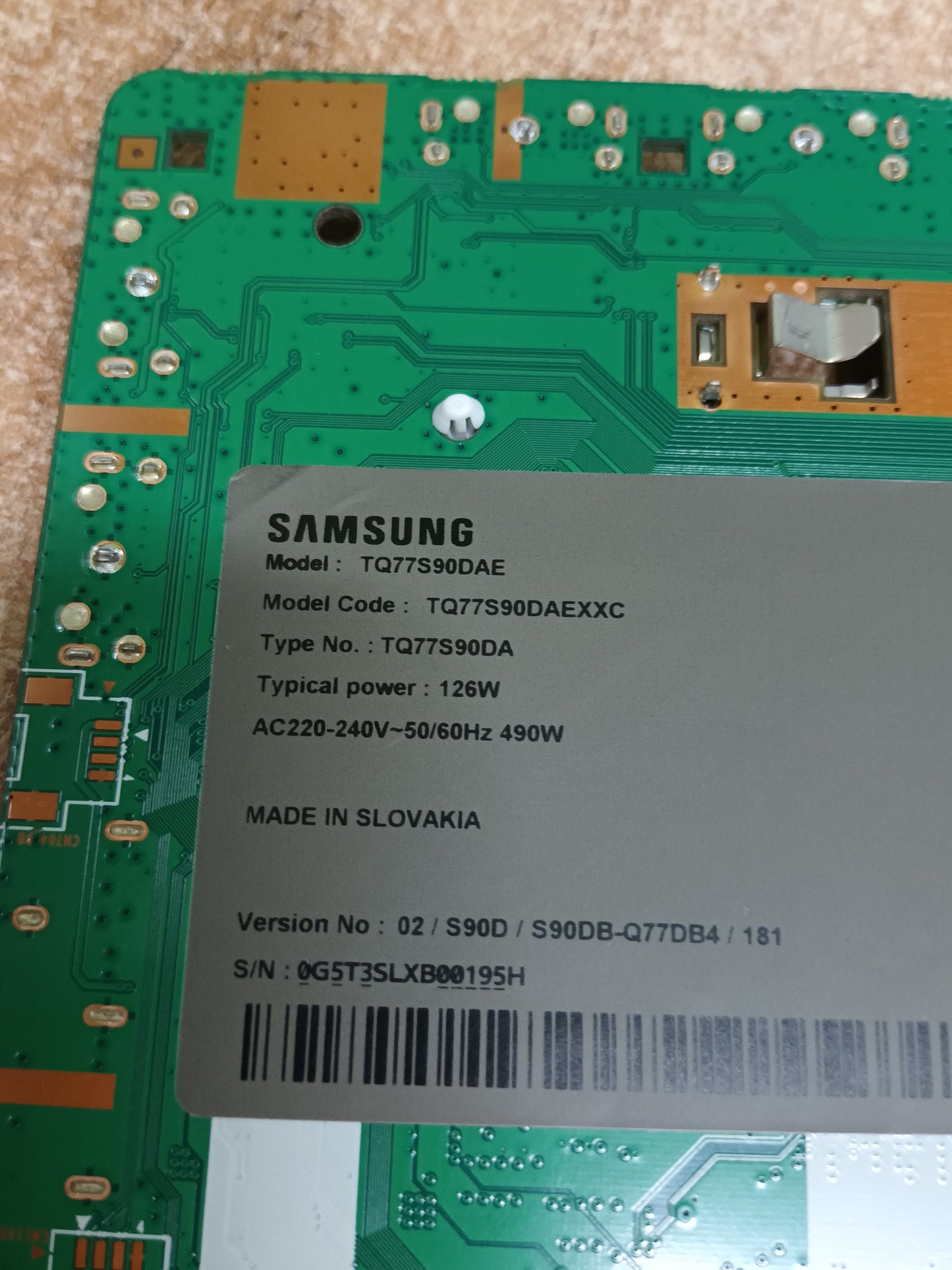 Placa main, BN94-18417R, de tv SAMSUNG TQ77S90DAE, NUEVA SIN USAR.