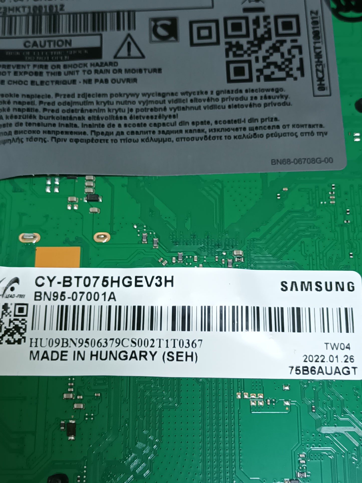 Placa main, BN94-00052D de tv SAMSUNG UE75AU7172U, NUEVA SIN USAR,
