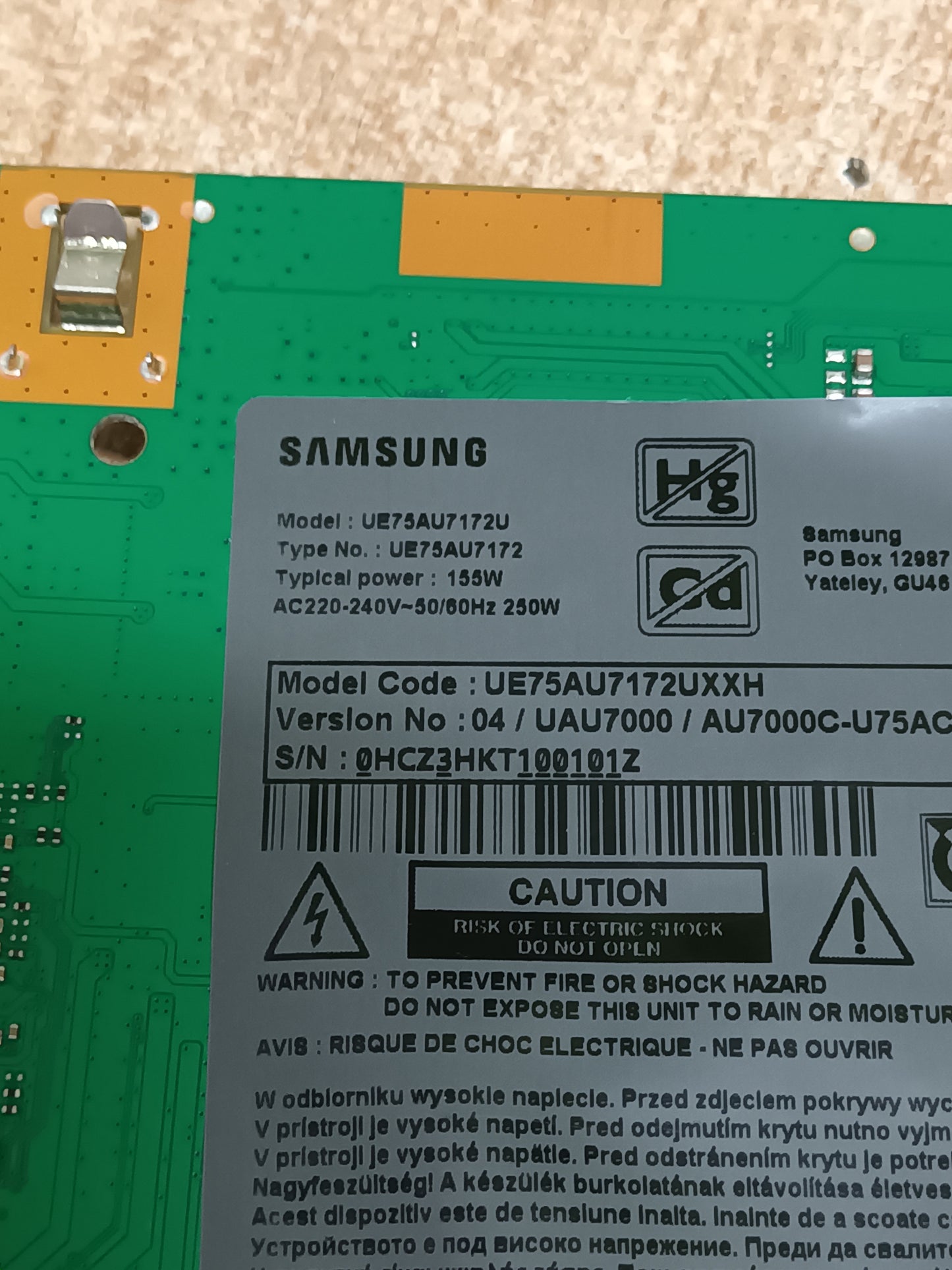 Placa main, BN94-00052D de tv SAMSUNG UE75AU7172U, NUEVA SIN USAR,