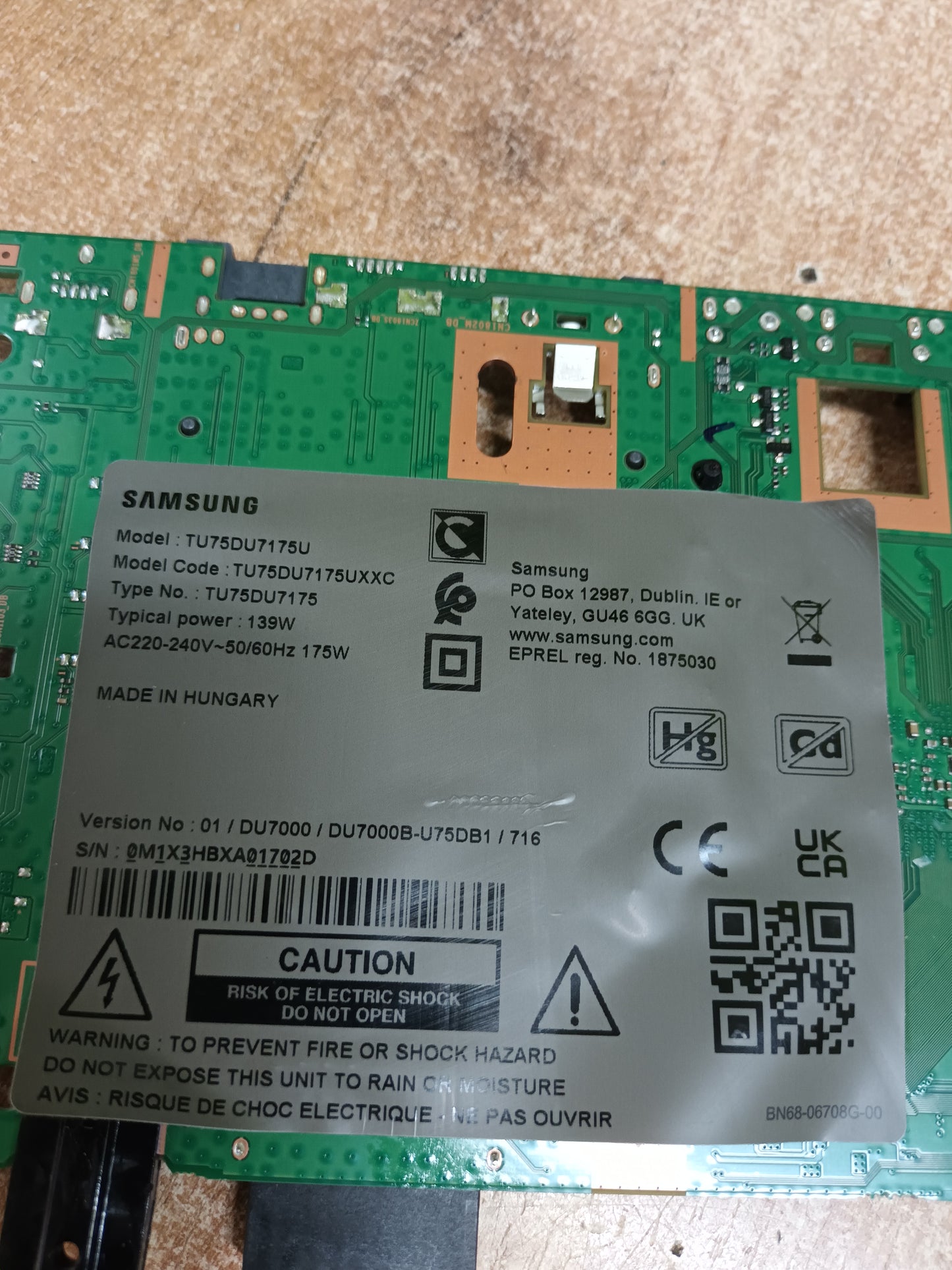 Placa main, BN96-58724P, de tv SAMSUNG TU75DU7175U, NUEVA SIN USAR,