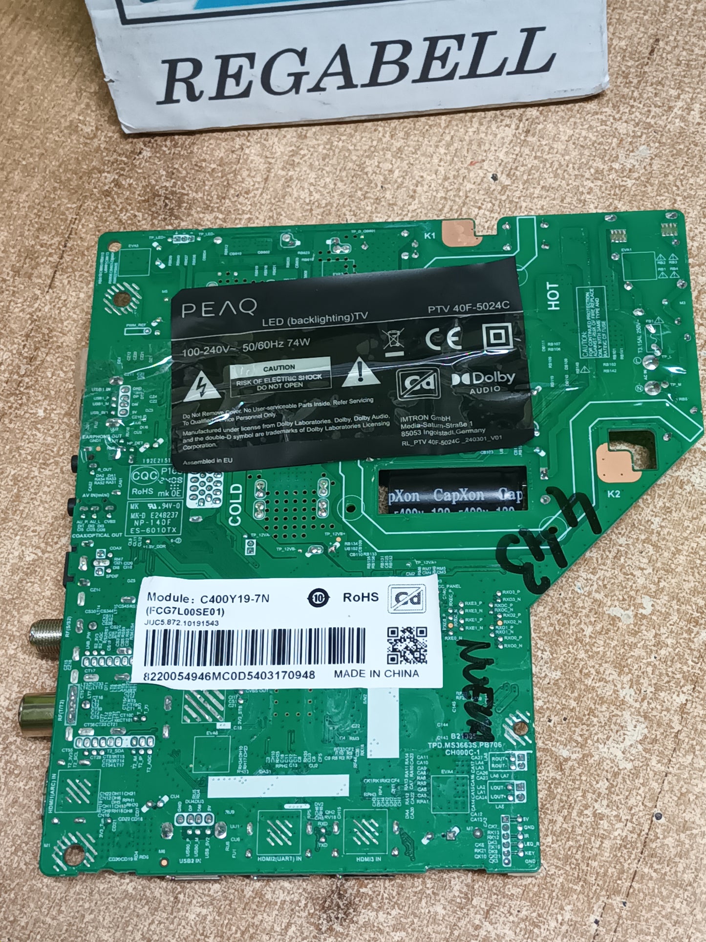 Placa main, JUC7.820-00293036, de tv PEAQ PTV 40F-5024V, NUEVA SIN USAR,