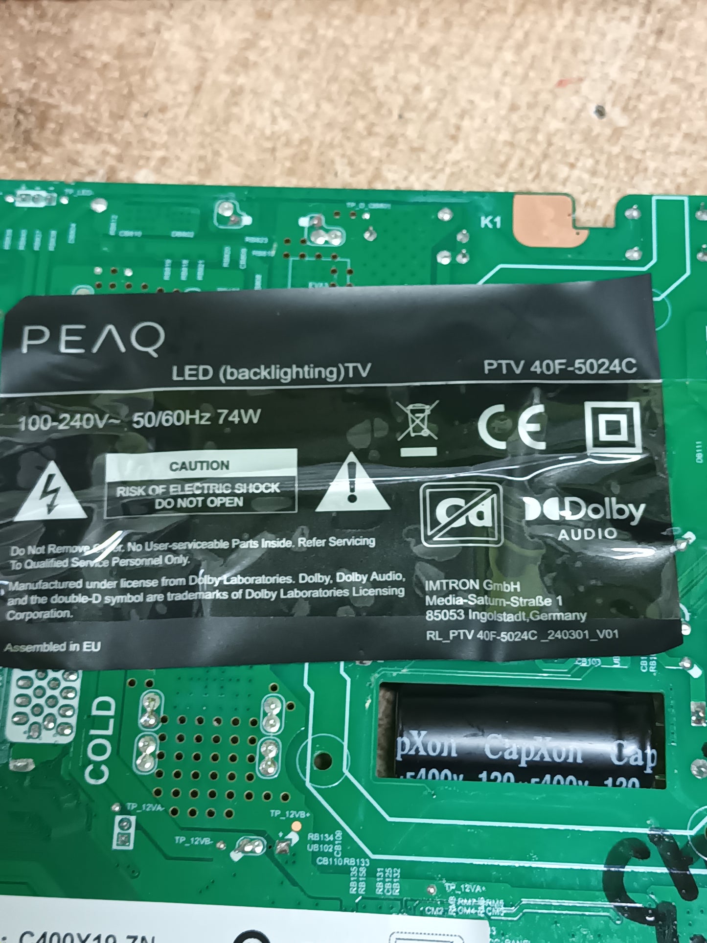 Placa main, JUC7.820-00293036, de tv PEAQ PTV 40F-5024V, NUEVA SIN USAR,