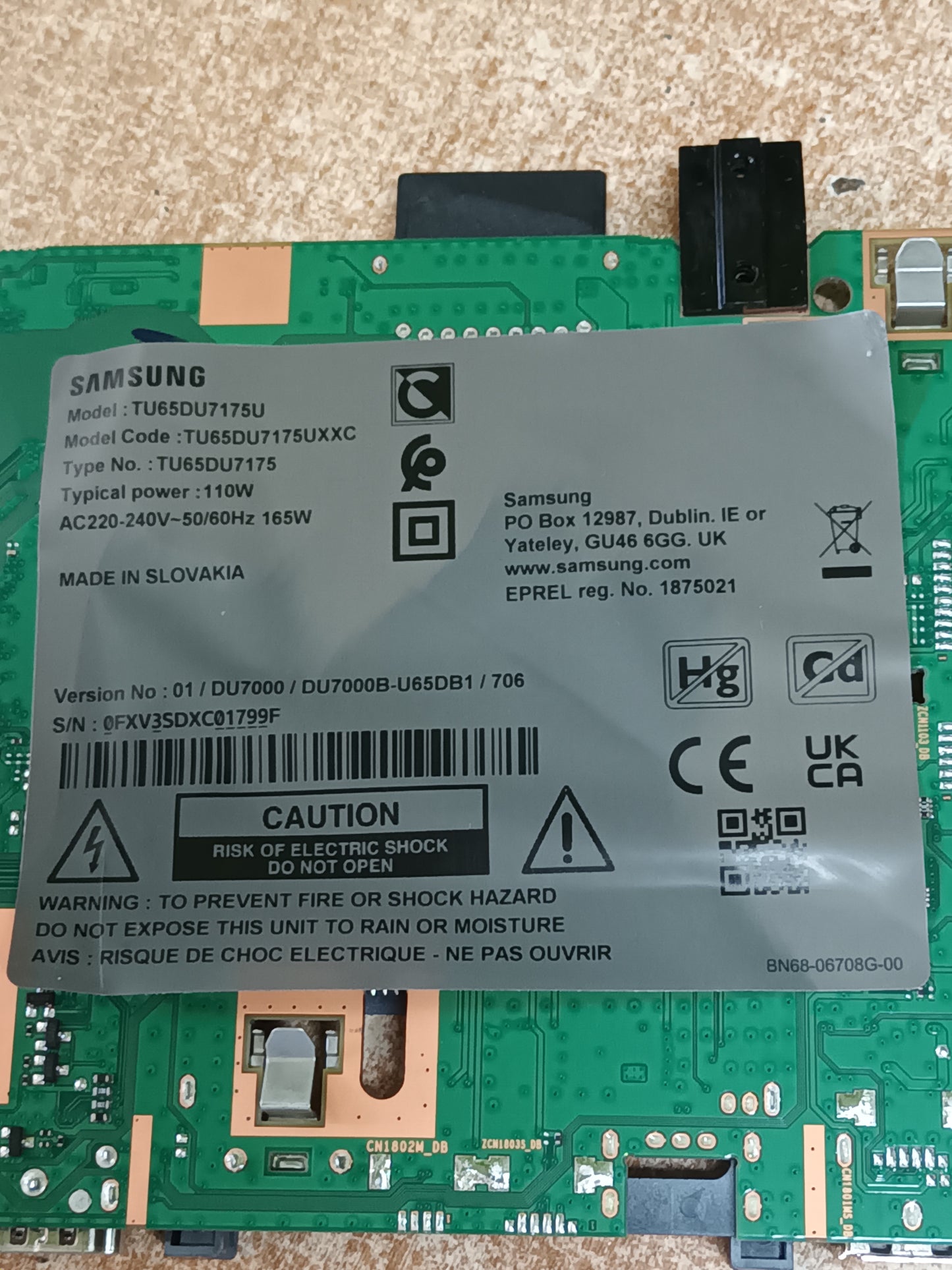 Placa main, BN96-59614W, de tv SAMSUNG TU65DU7175U, NUEVA SIN USAR,