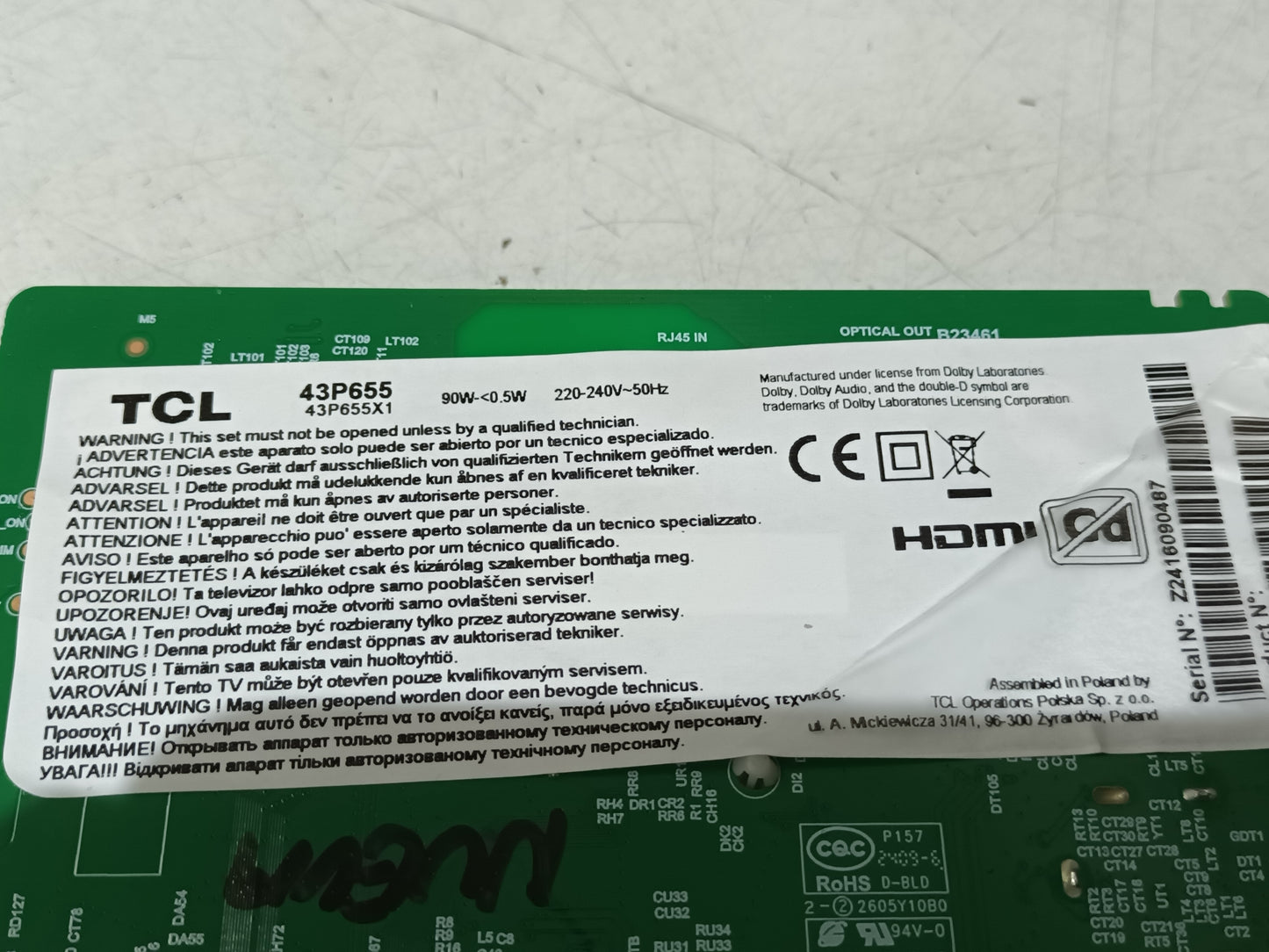 TCL 43P655, componentes de tv NUEVOS, (ref-169)