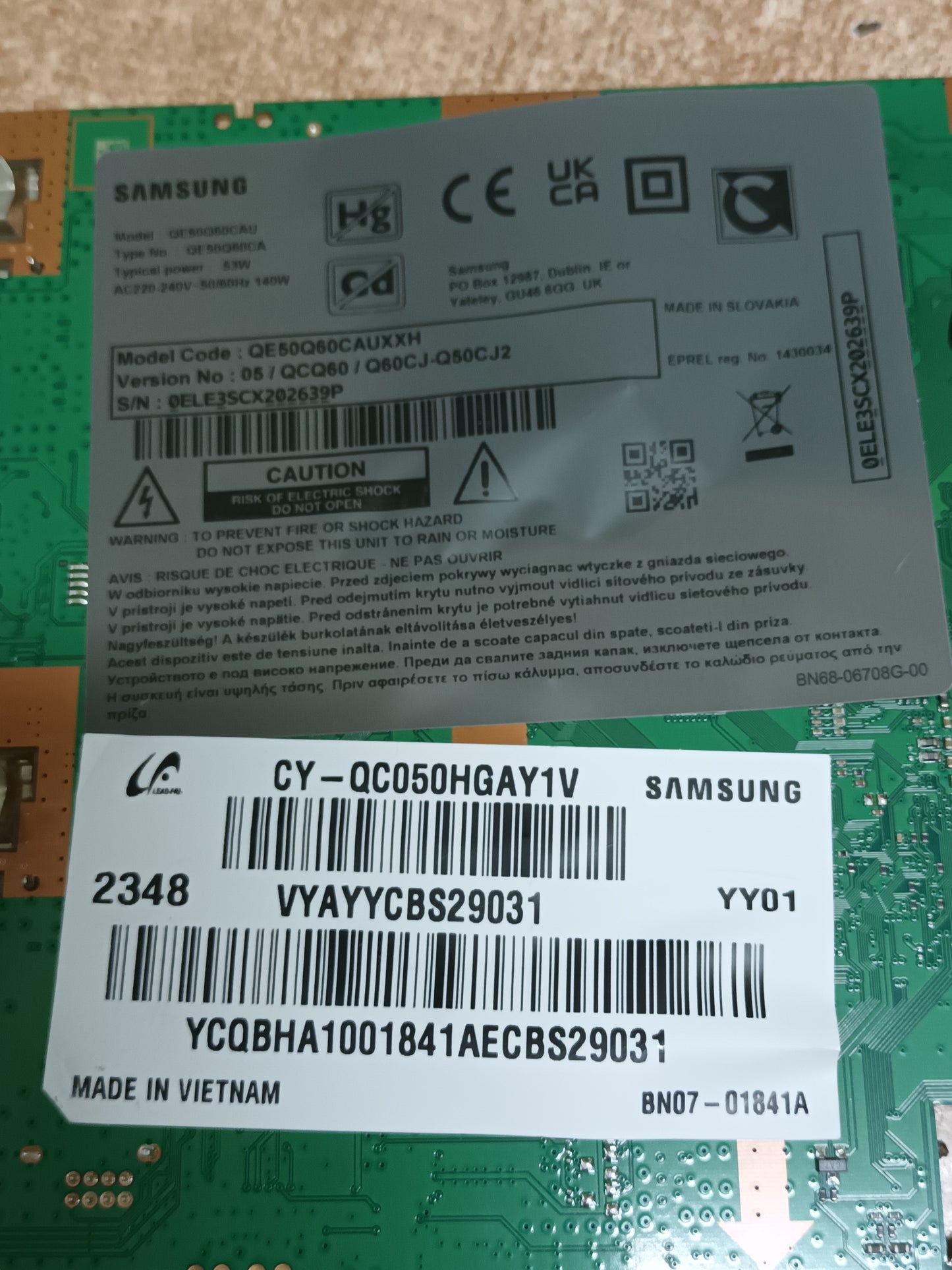 Placa main, BN94-18243R, de tv SAMSUNG QE50Q60CAU, NUEVA SIN USAR,