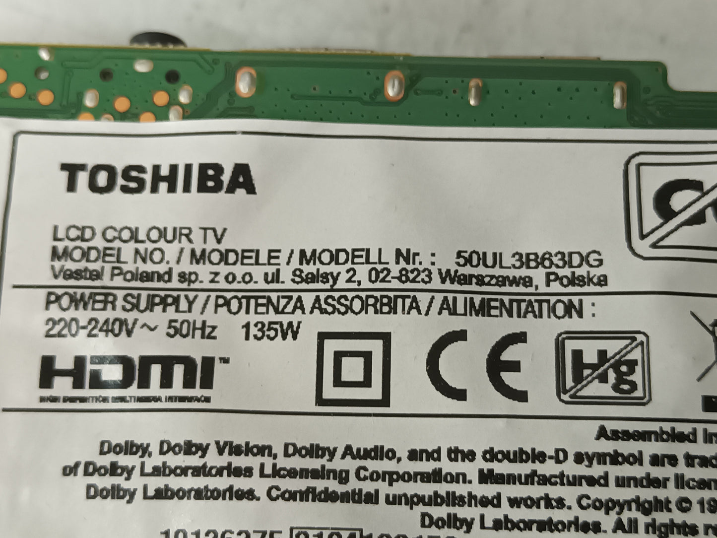 KIT 3 tiras de retroiluminación de TOSHIBA 50UL3B63DG
