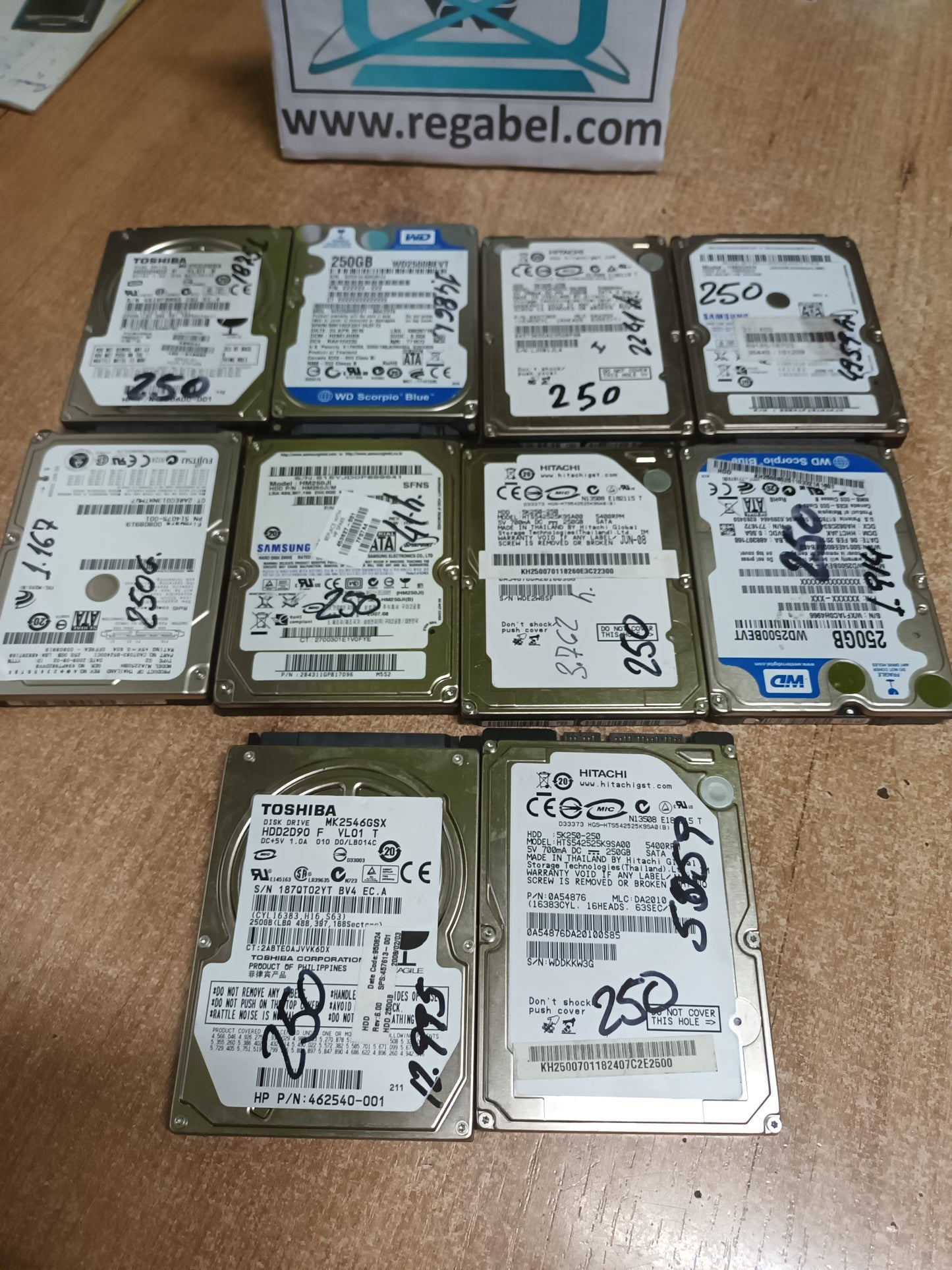 10 DISCOS HDD 2.5 250gb,