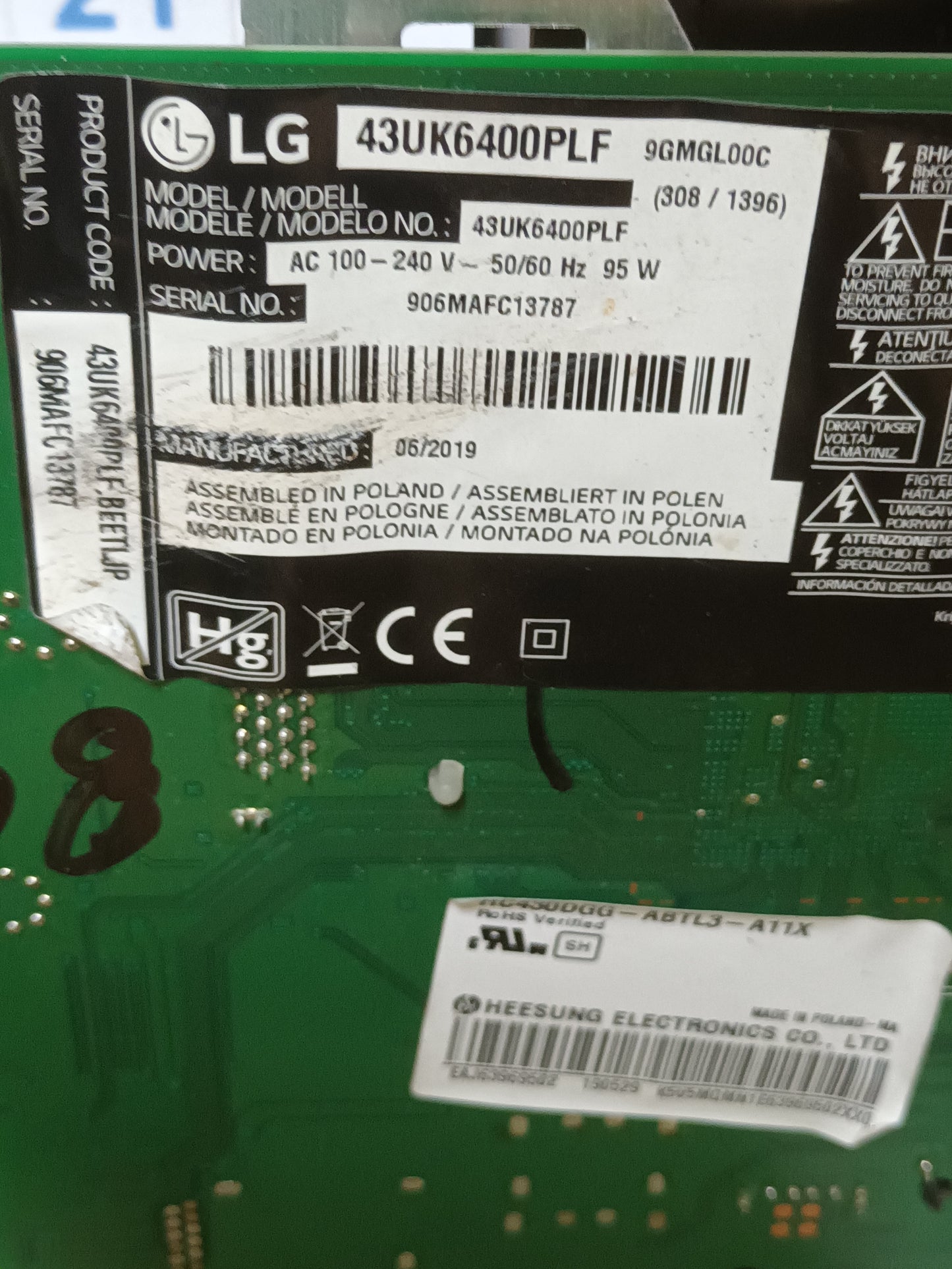 LG43UK6400PLF, componentes TV, (ref-183)