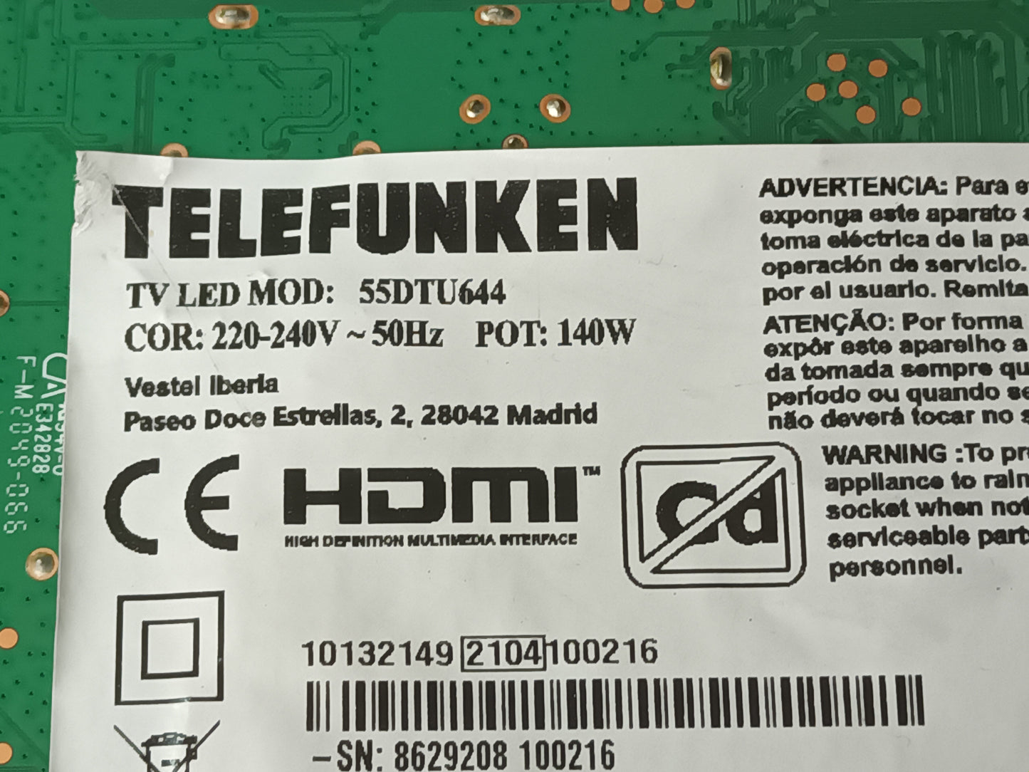 KIT DE 4 tiras de retroiluminación de TELEFUNKEN 55DTU644