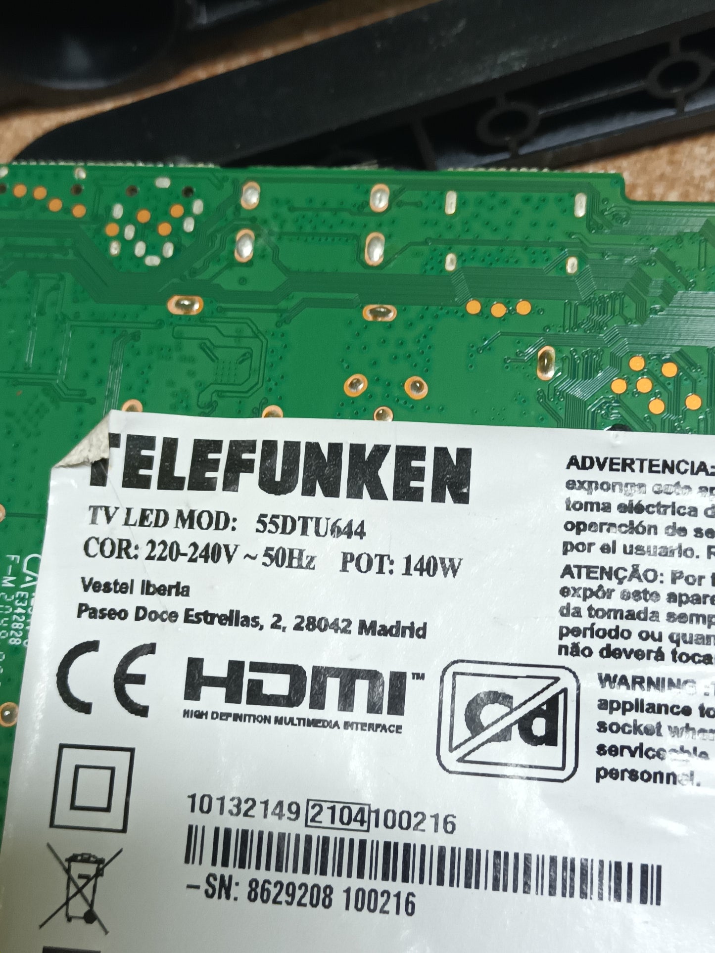 PIES TV TELEFUNKEN 55DTU644, (ref.10)