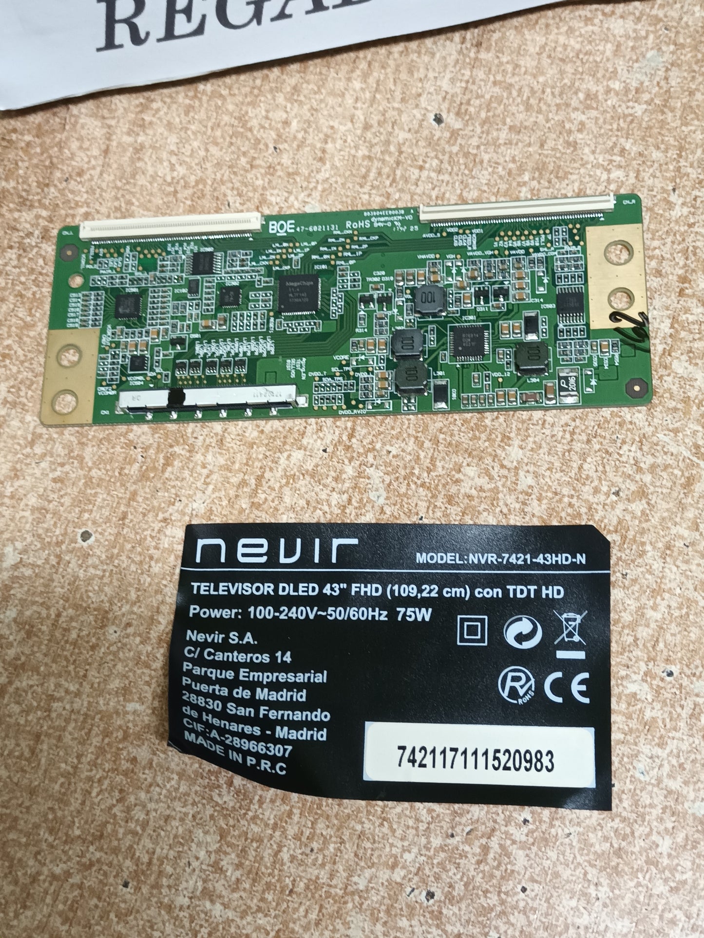 HV430FHBN10, TCON DE TV NEVIR NVR-7421-430HD-N