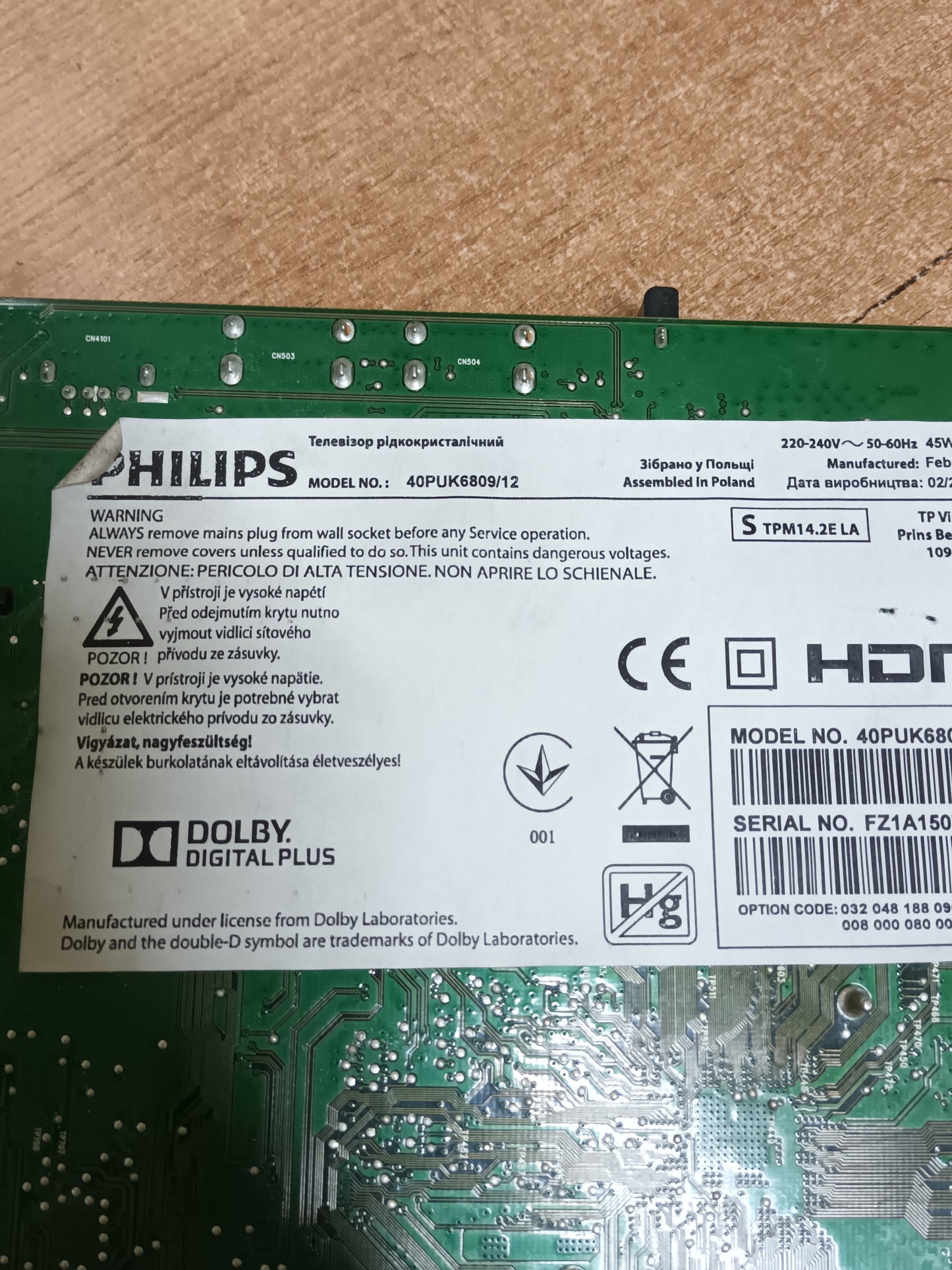 PLACA TCOM DE TV Philips 40PUK6809/12