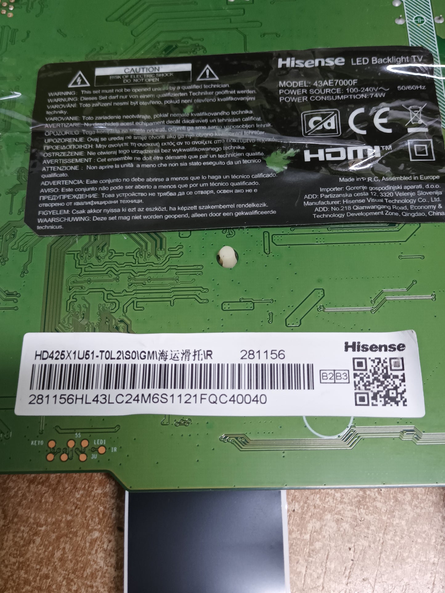 RSAG7.820.11288/R0H, PLACA MAIN HISENSE 43AE7000F
