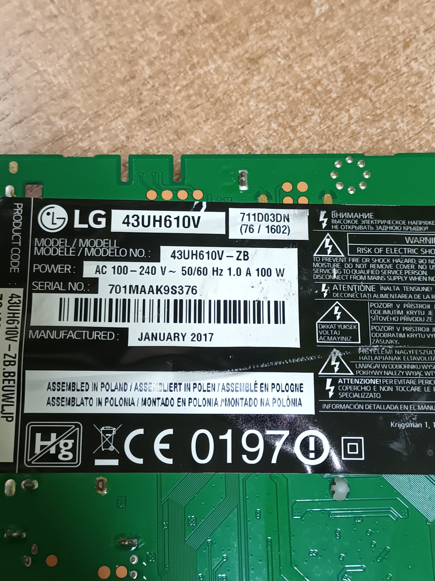EAX66883501(1.5), de LG43UH610V
