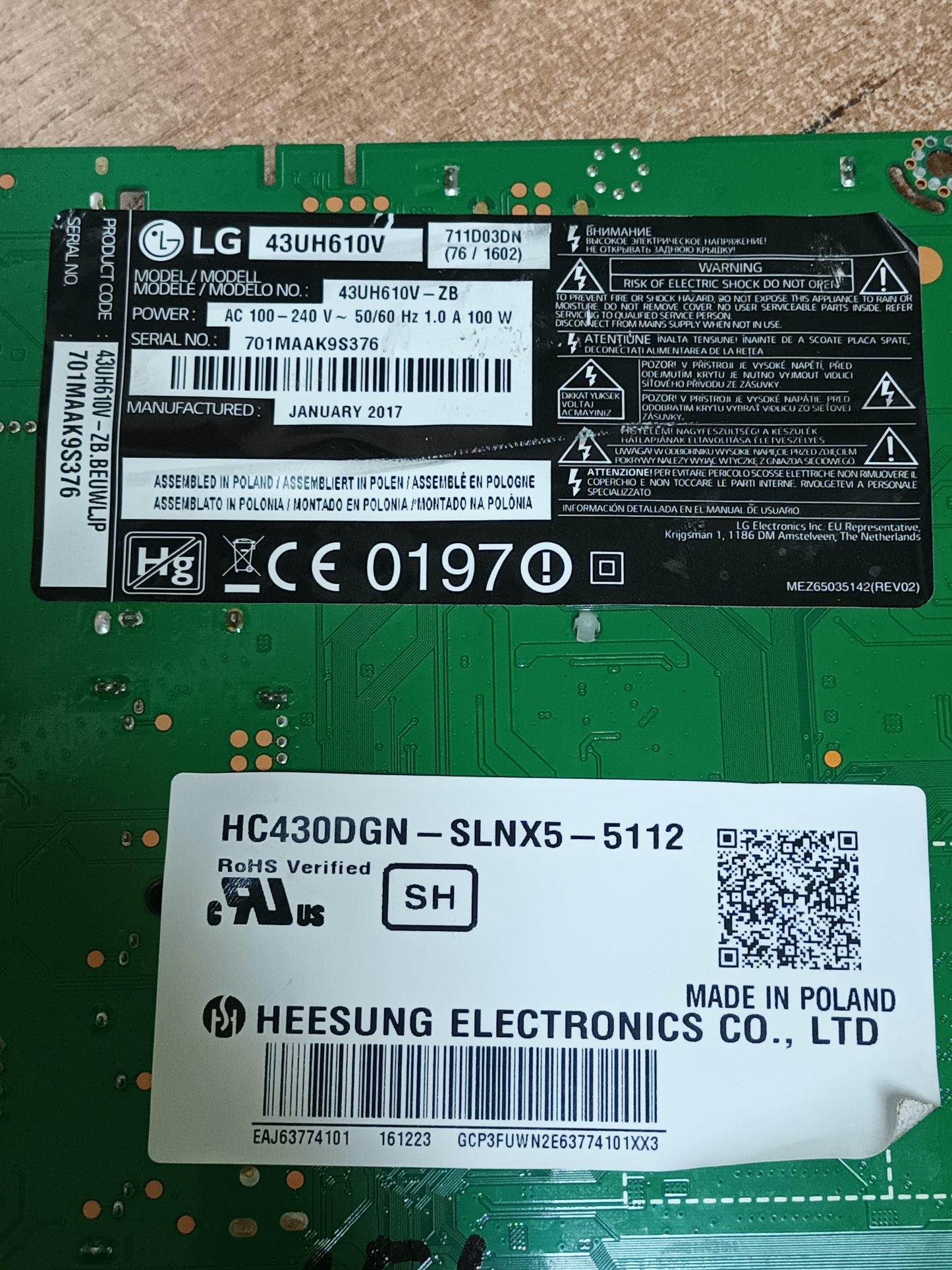 Placa T-CON 6870C-0647A, DE TV LG43UH610V