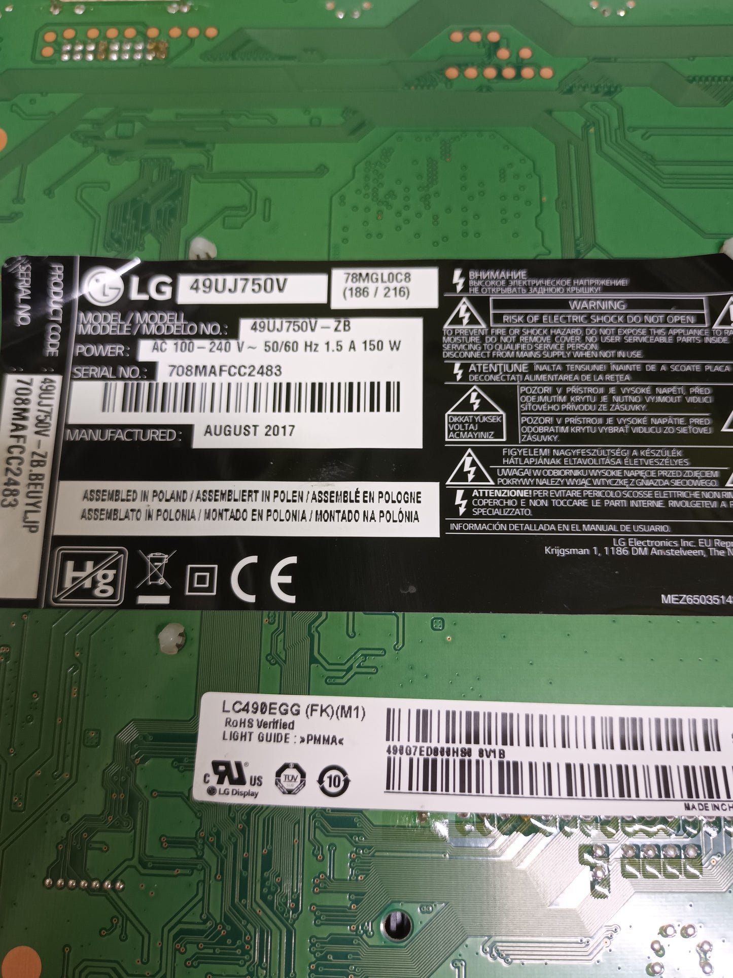EAX67148503(1.0), placa main de TV LG49UJ750V