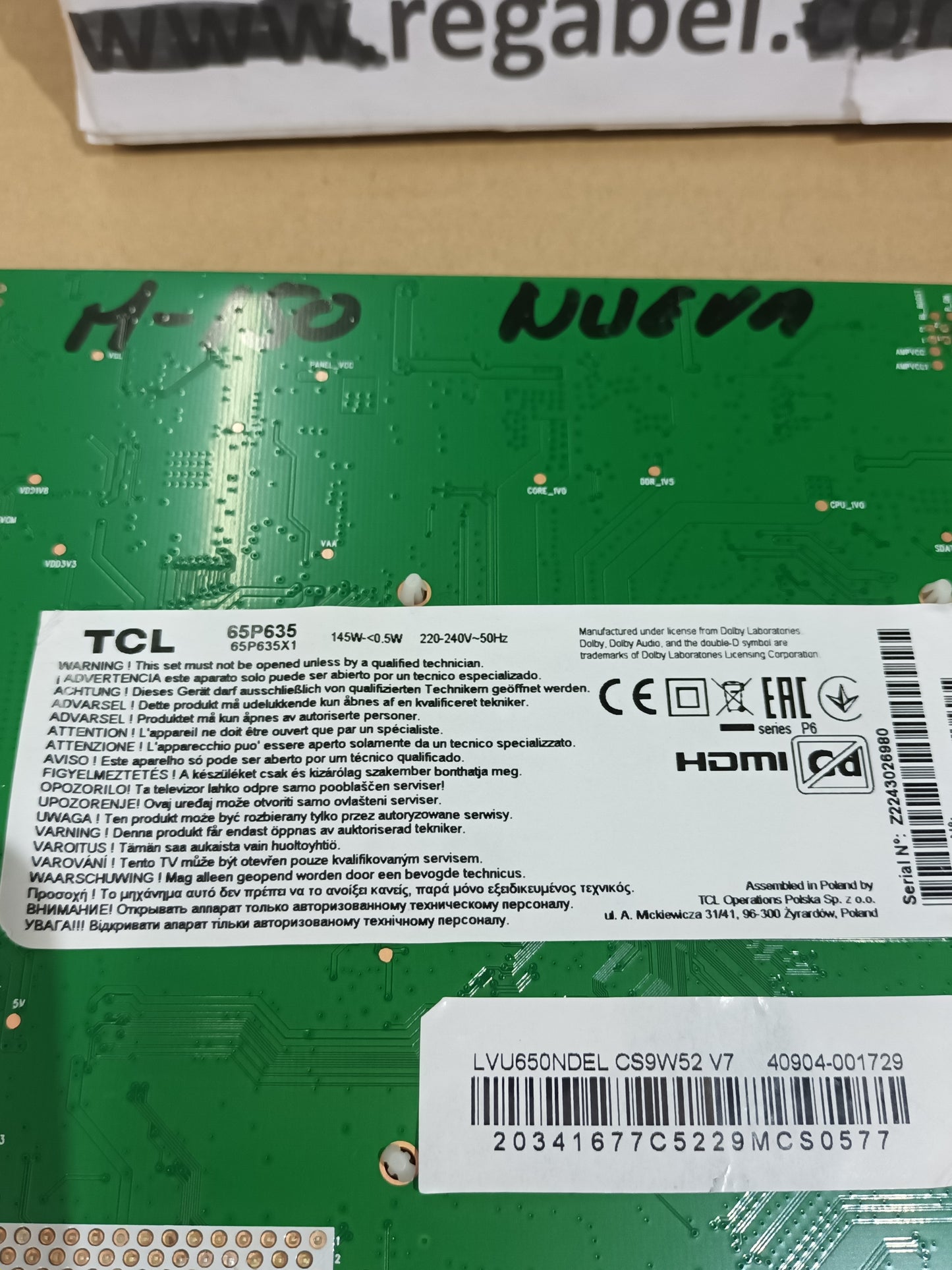 40_R51MPE-MAB2HG, de TCL 65P635, NUEVA