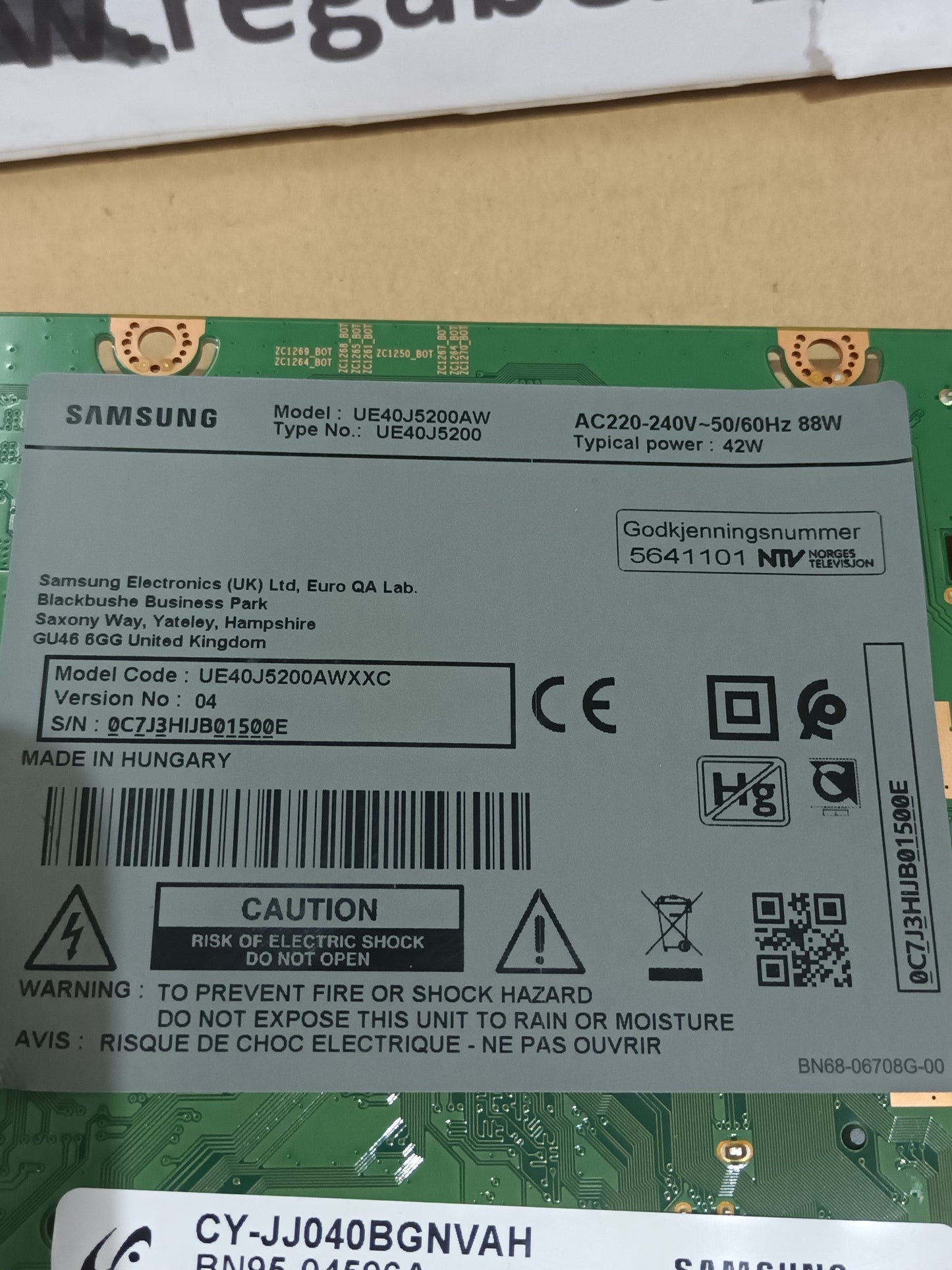 Placa main, BN94-10897G, de TV SAMSUNG UE40J5200AW,