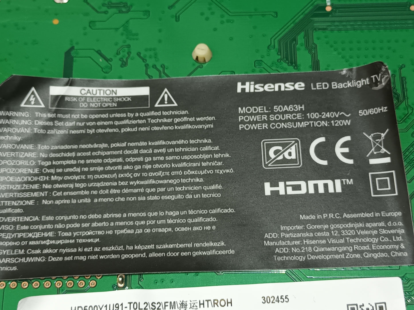 HISENSE 50A63H, KIT 4 TIRAS LED (ref,372)