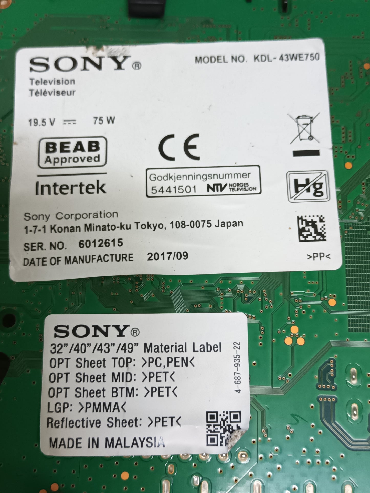 1-981-541-21, MAIN DE SONY KDL-43WE750, (ref-468)