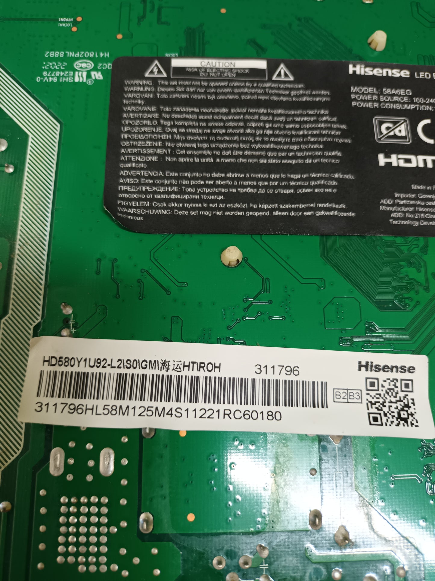 CV580U1-T01, PLACA TCOM DE TV HISENSE 58A6EG