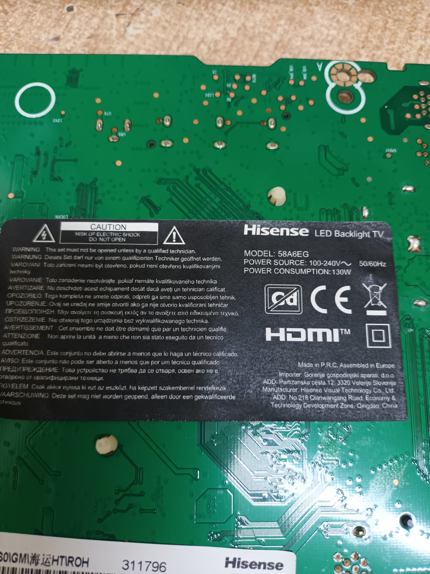 CV580U1-T01, PLACA TCOM DE TV HISENSE 58A6EG