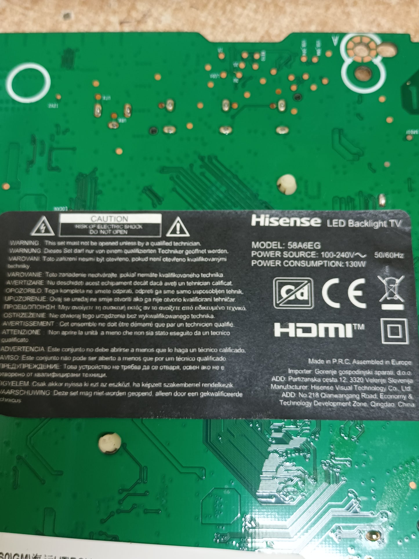 RSAG7.820.11742/R0H, de tv HISENSE 58A6EG, ref-475