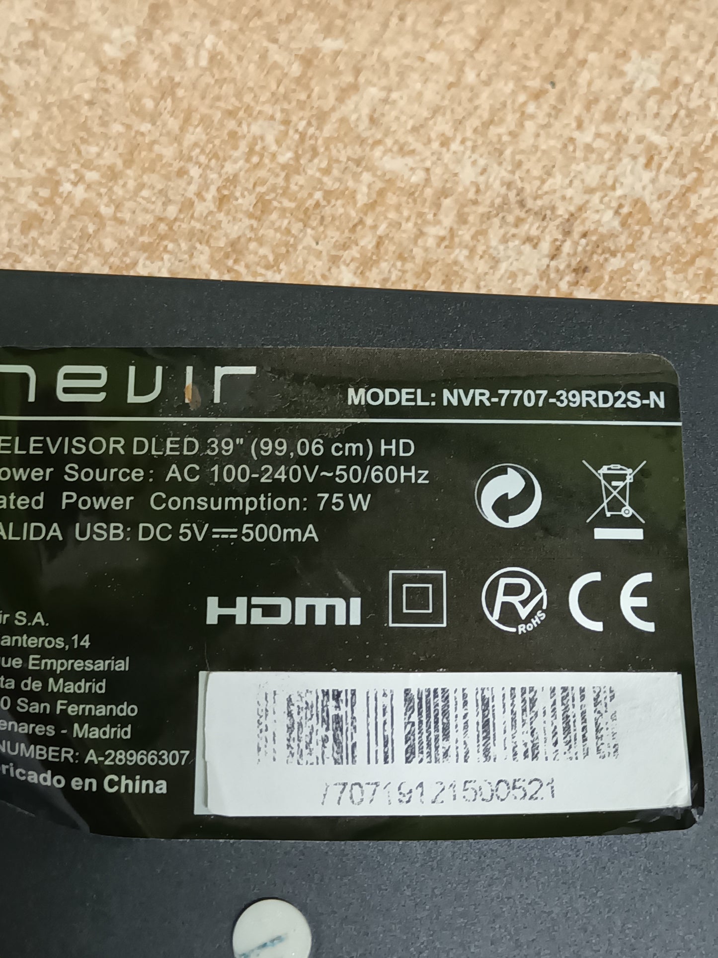 TP.MS3663S.PB802, DE TV NEVIR NVR-7707-39RD2S-N