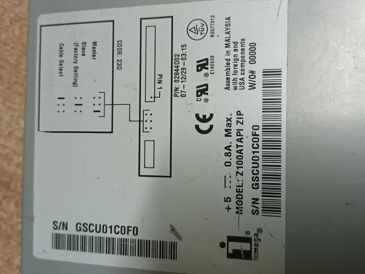 UNIDAD ZIP IOMEGA: Z100 ATAPI ZIP