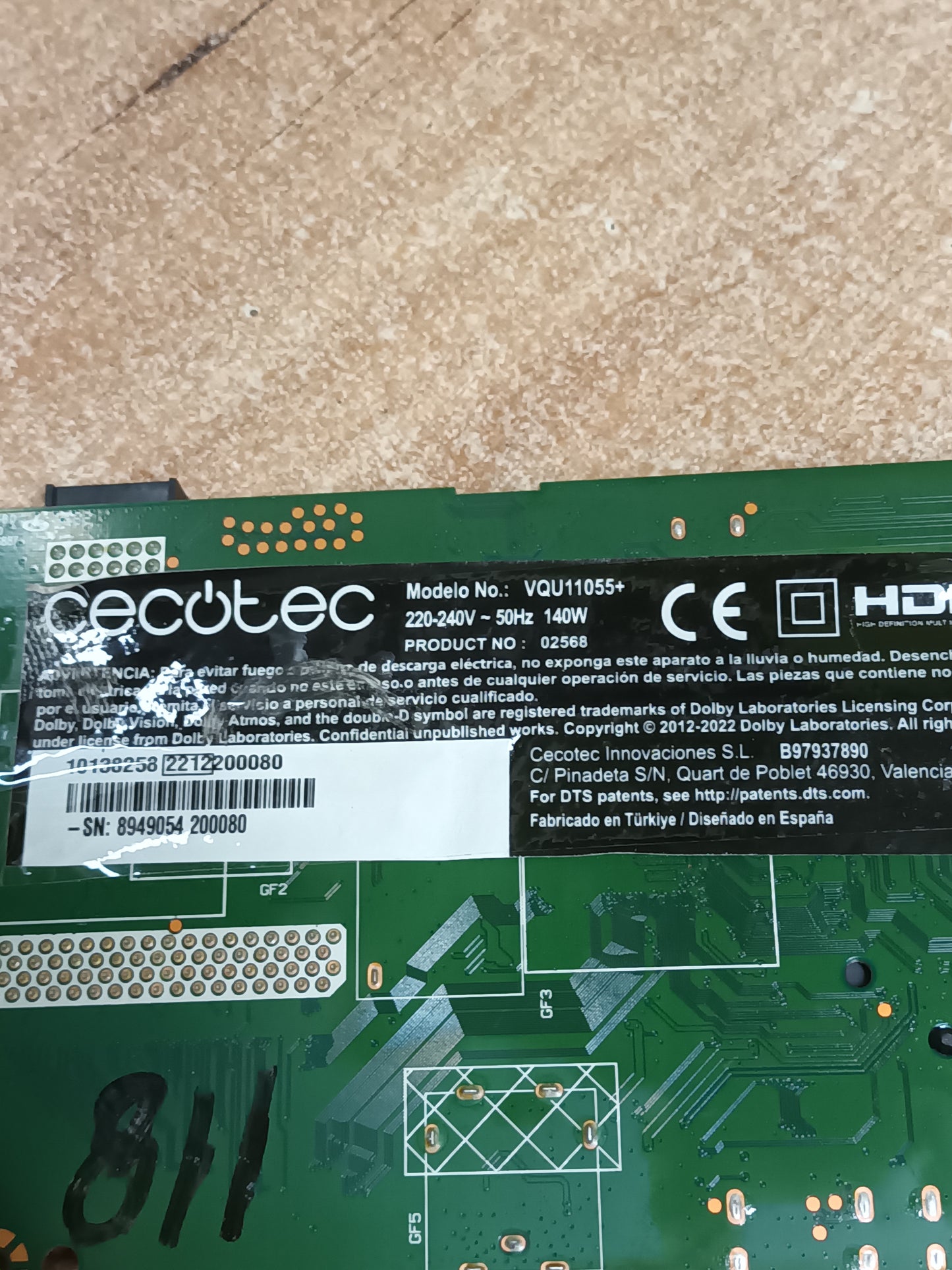 placa tcom, PT550GT03-1-C-3, desmontada de tv CECOTEC VQU11055+