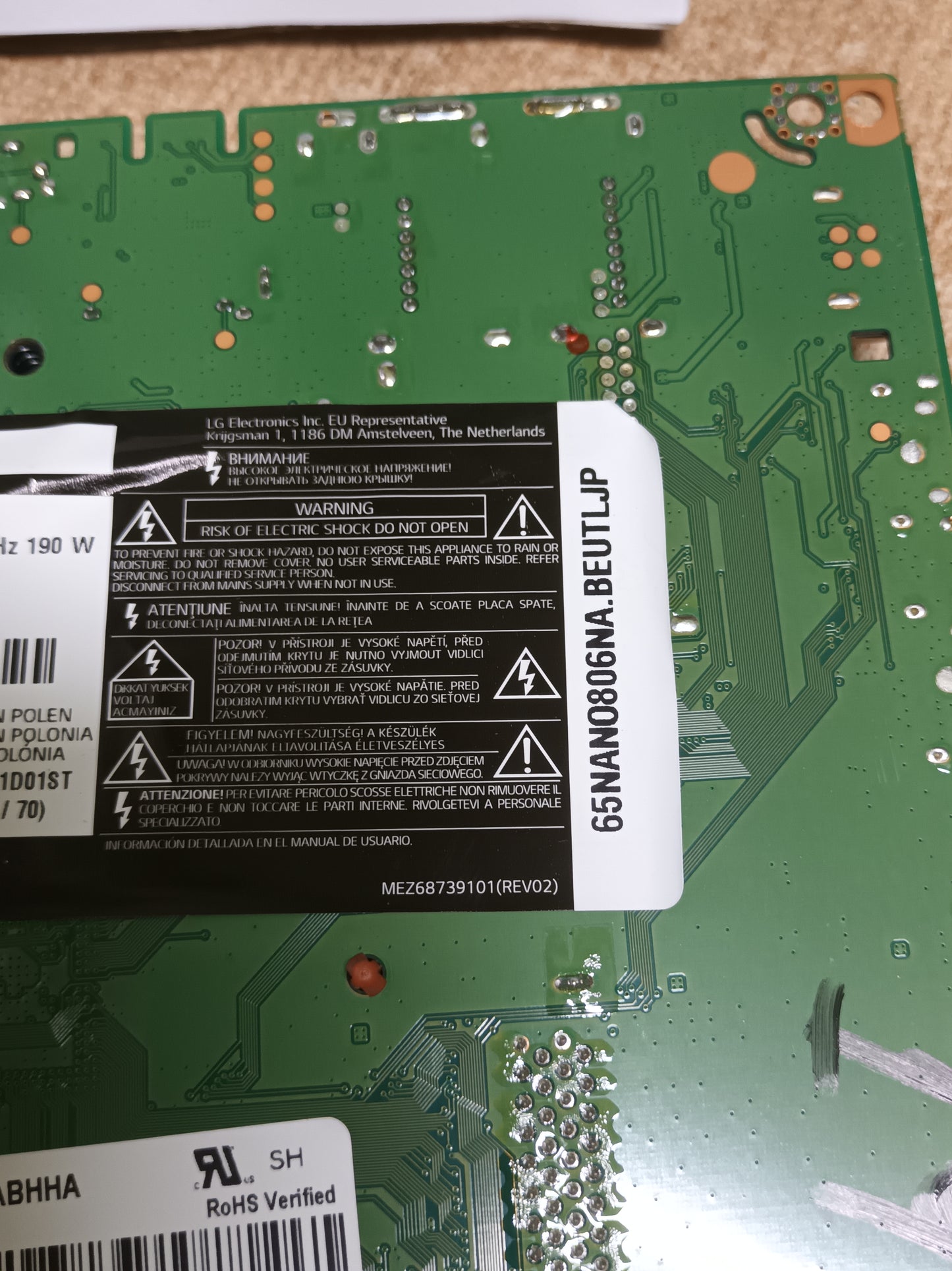 placa main, EAX69083603(1.0), EBT66606653, desmontada de TV LG 65NANO806NA.