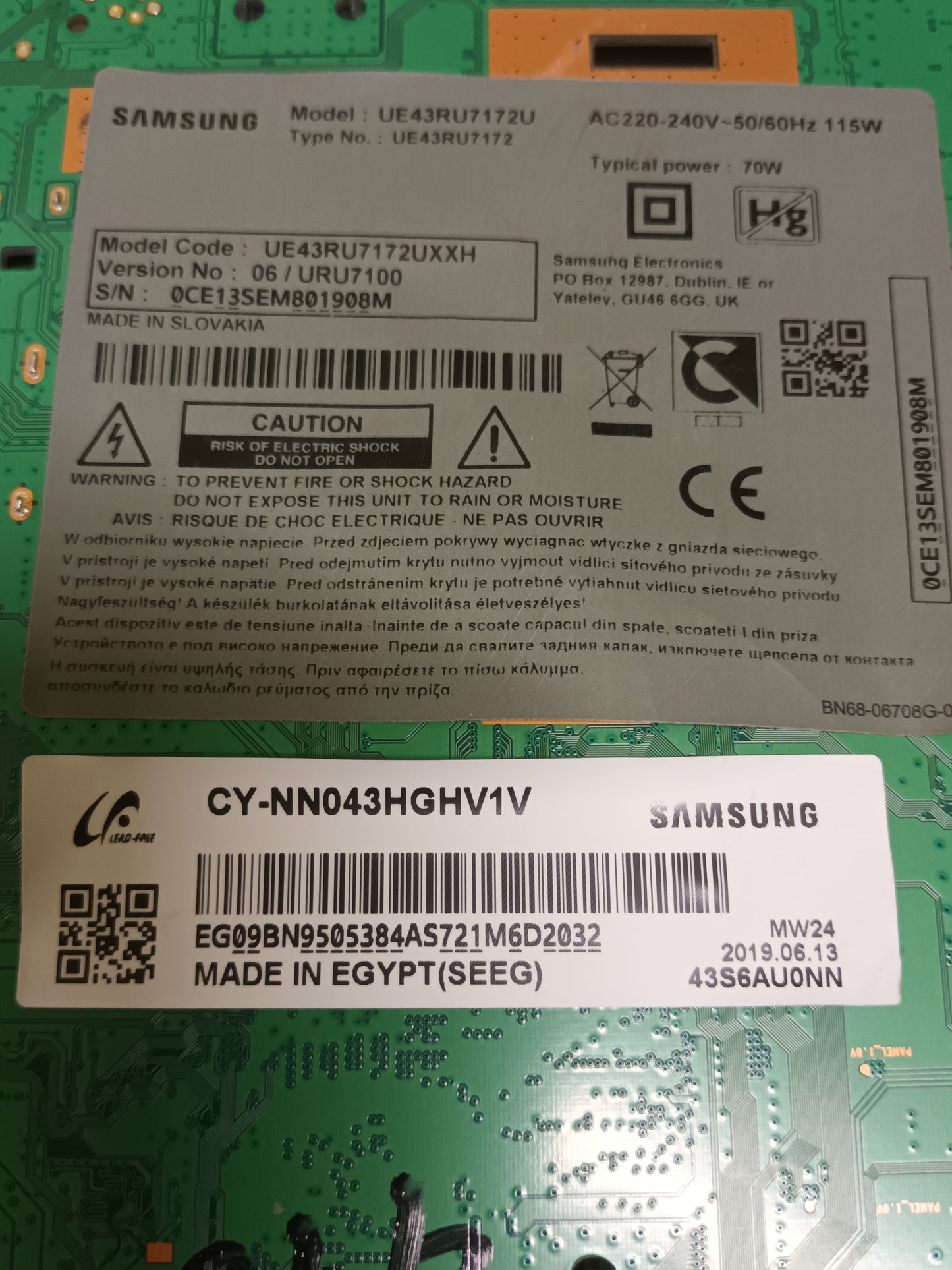 BN94-14180E, DE TV SAMSUNG UE43RU7172U, (M-448)
