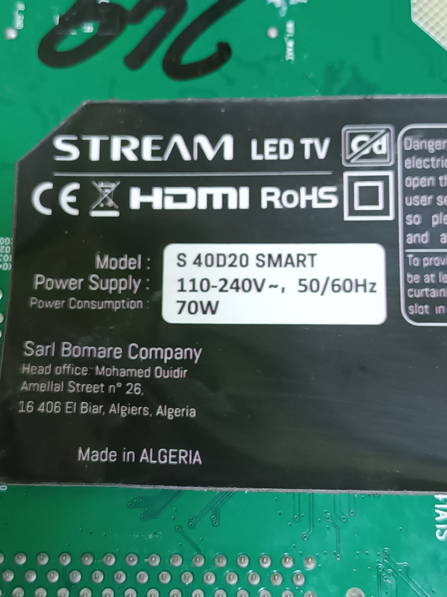 201-MT841EN-24, 5RT841A1S, desmontada de TV STREAM S 40D20 SMART,