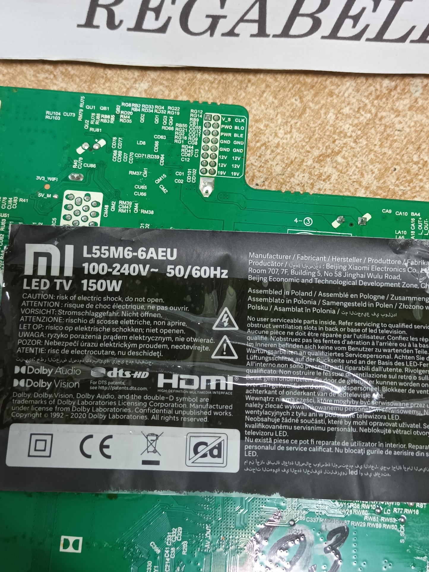 TD.MT9612.795, DE TV XIAOMI L55M6-6AEU, (ref-103)