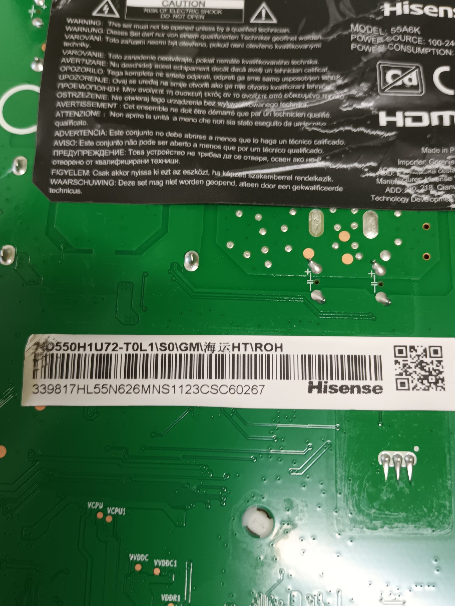 RSAG7.820.12930/R0H, DE TV HISENSE 55A6K, (ref.251