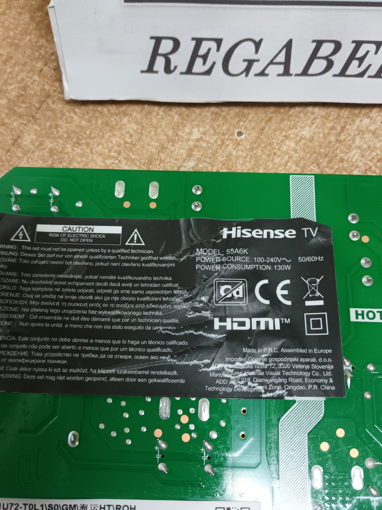 RSAG7.820.12930/R0H, de HISENSE 55A6K,