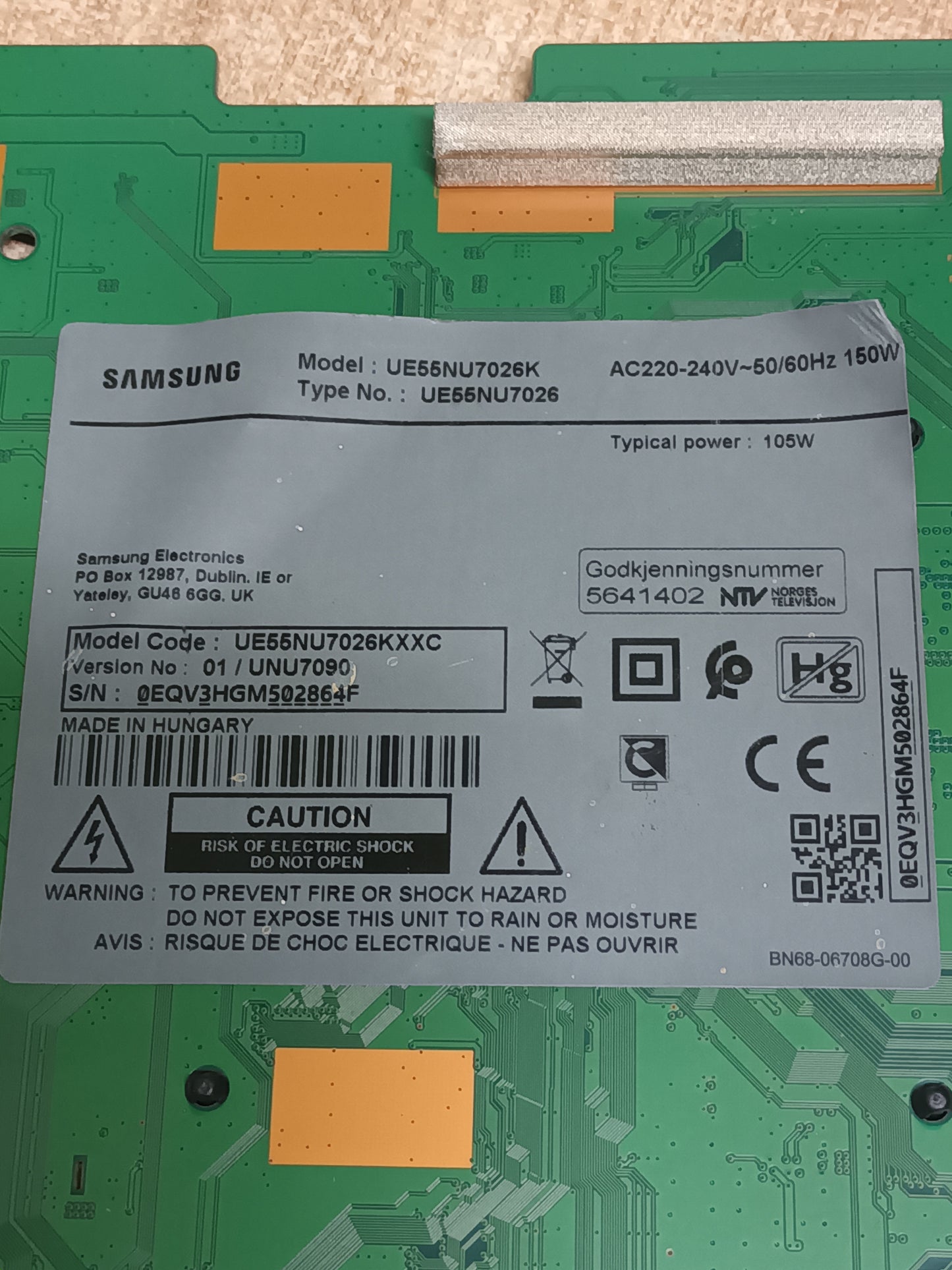 BN94-12869G, DE TV SAMSUNG UE55NU7026K, (ref-288)