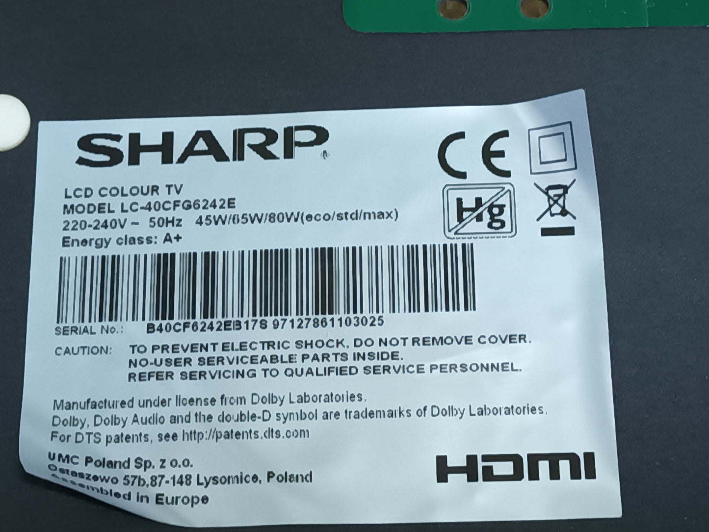 TP.MS6486.PB711, DE TV SHARP LC-40CFG6242E