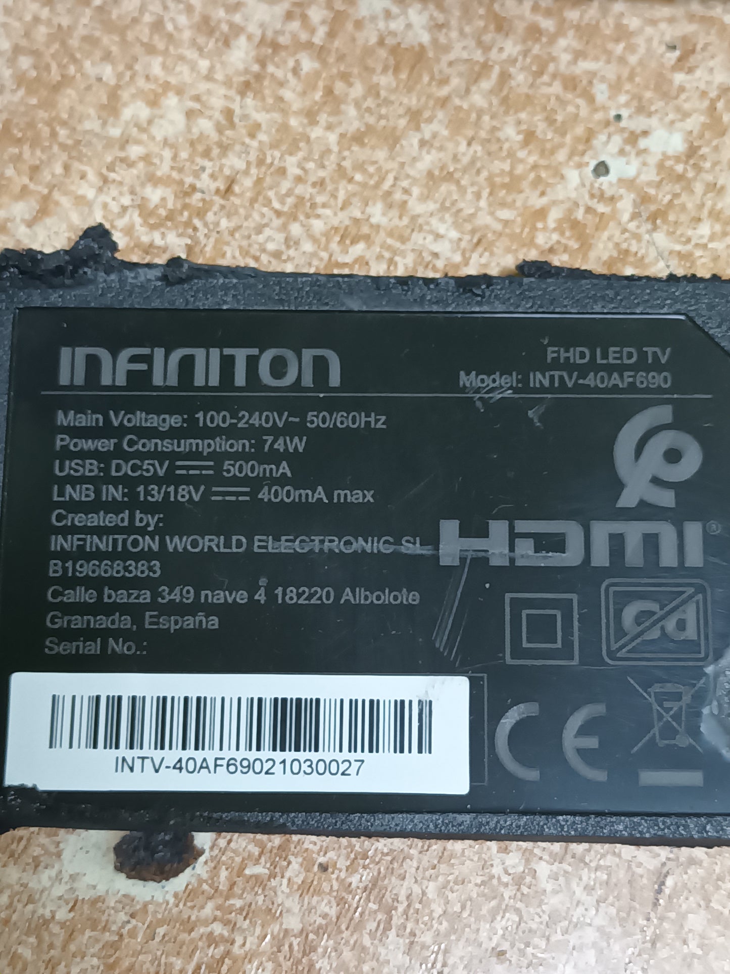TV3904-ZC02-01, DE TV INFINITON INTV-40AF690