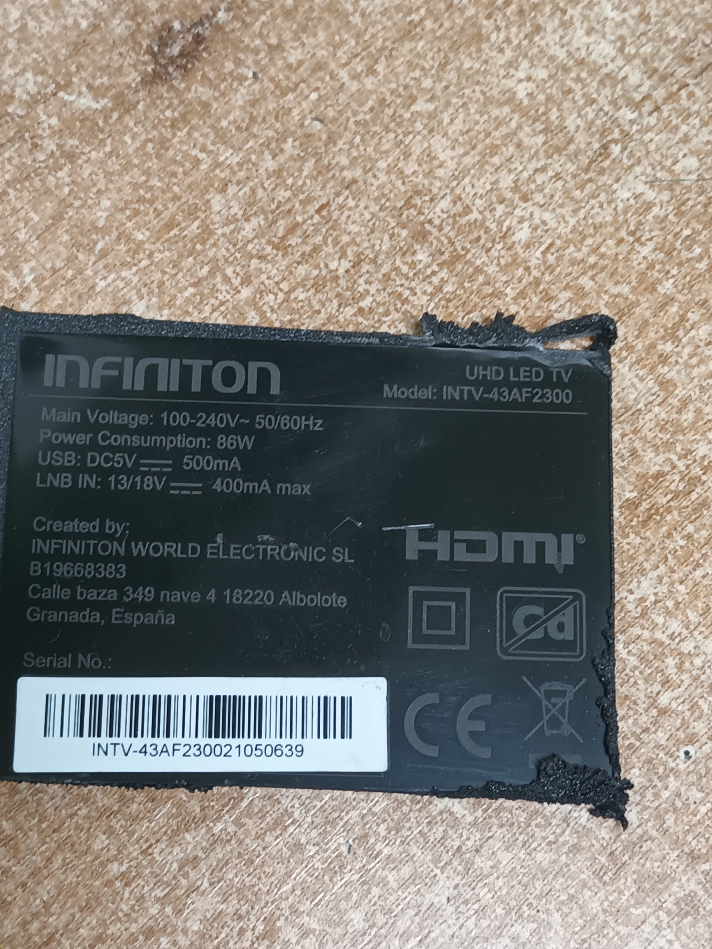 TV3904-ZC02-01, de TV INFINITON INTV-43AF2300.