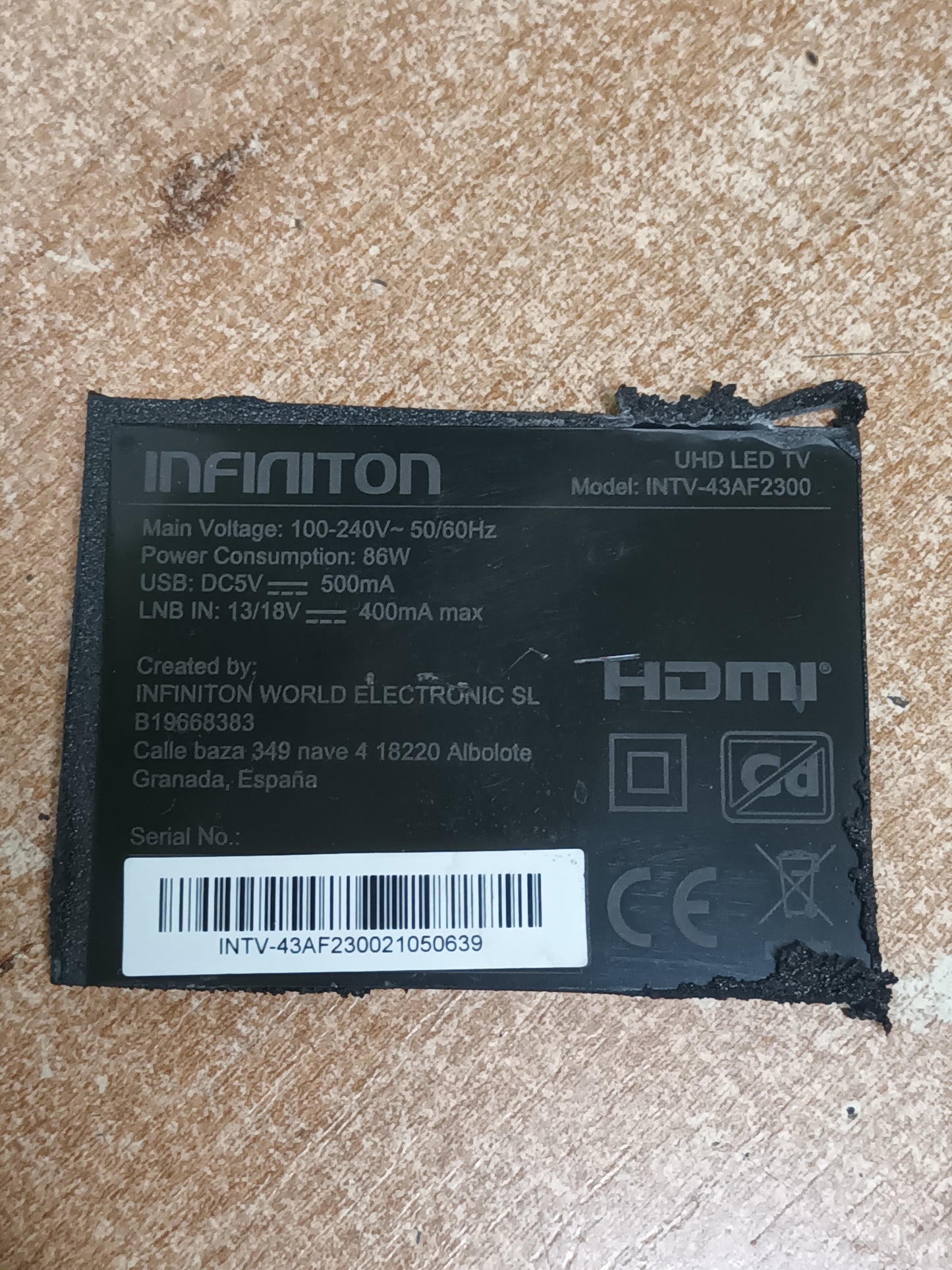PLACA T-COM de INFINITON INTV-43AF2300