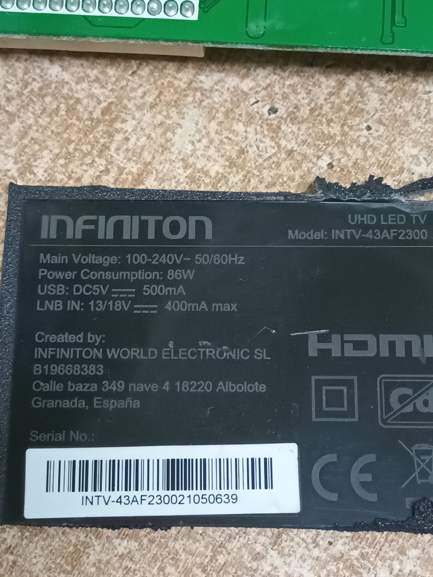MS68860-ZC01-01, DE TV INFINITON INTV43AF2300