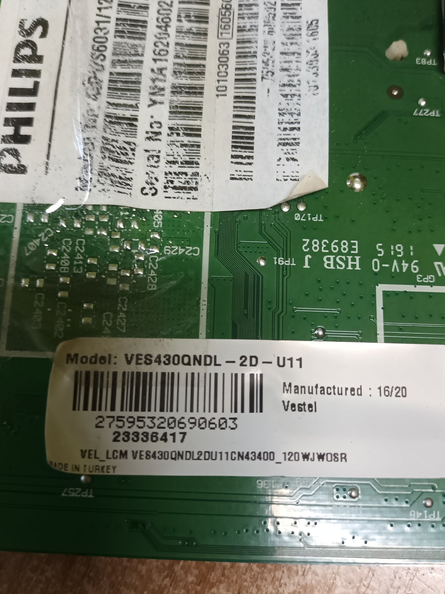 17MB120, DE TV PHILIPS 43PUS6031/12, (ref-384)
