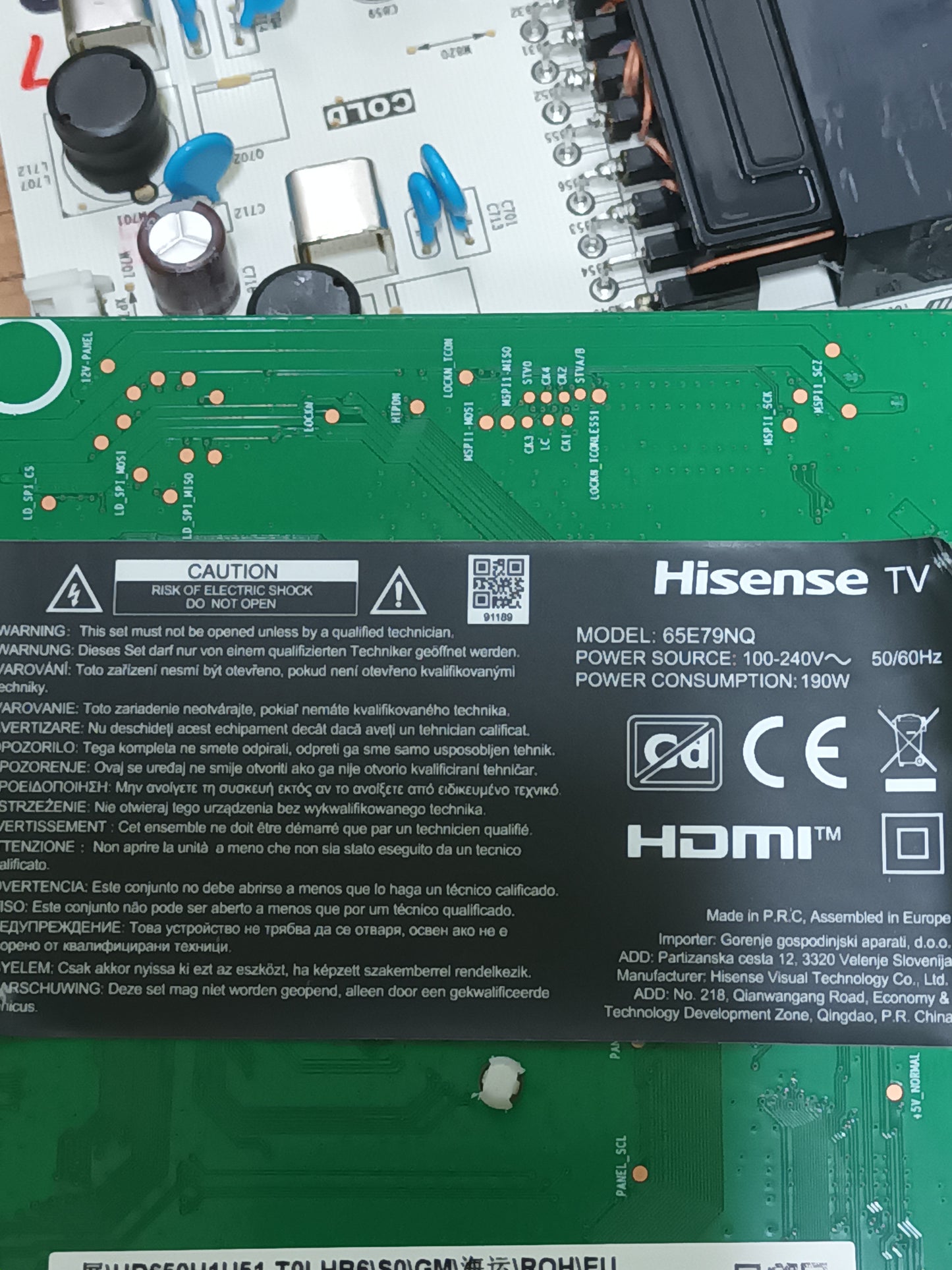 placa t-com, RSAG7.820.13027/R0H, desmontada de TV HISENSE 65379N