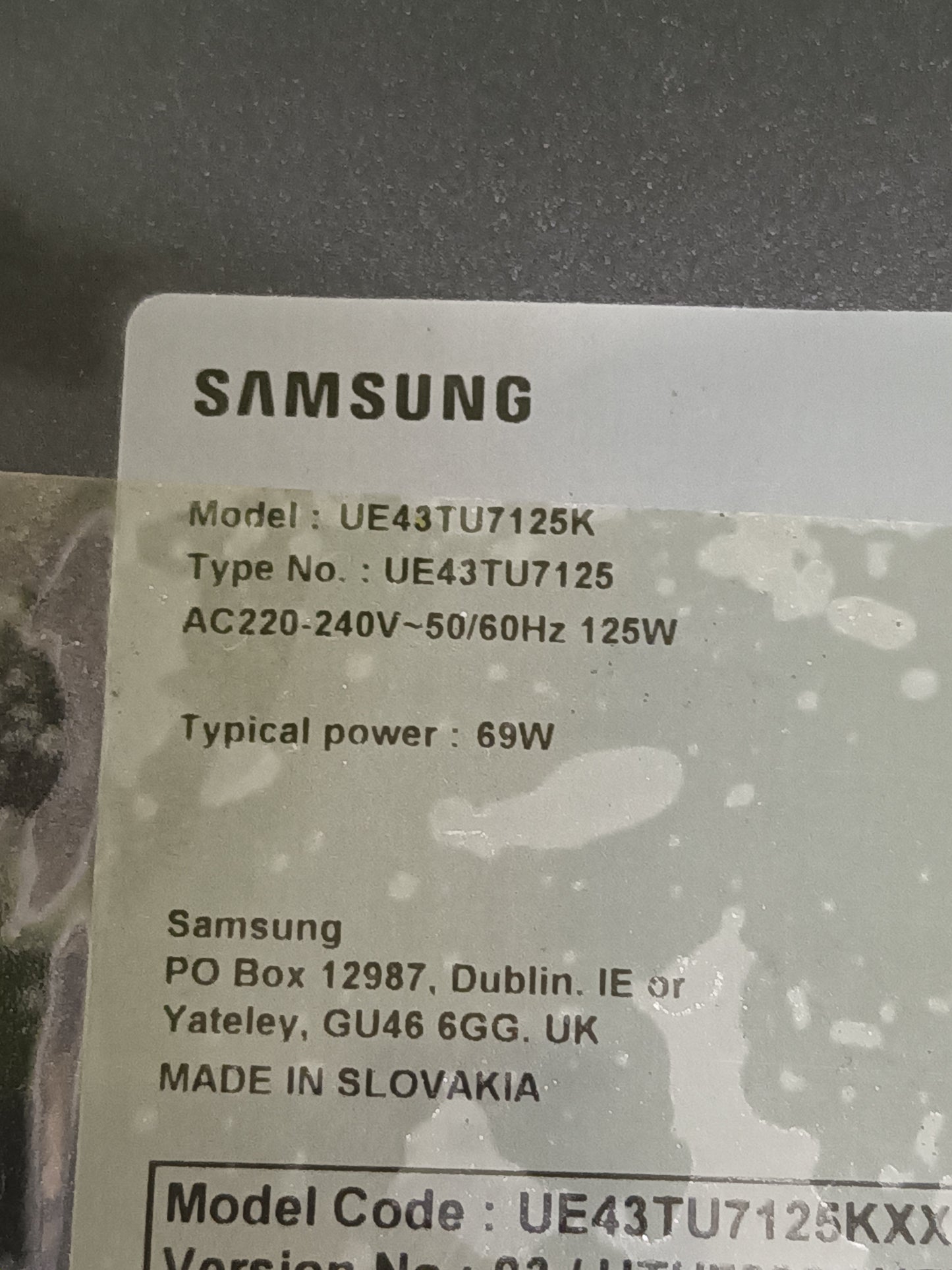 BN96-51896C, DE TV SAMSUNG UE43TU7125K