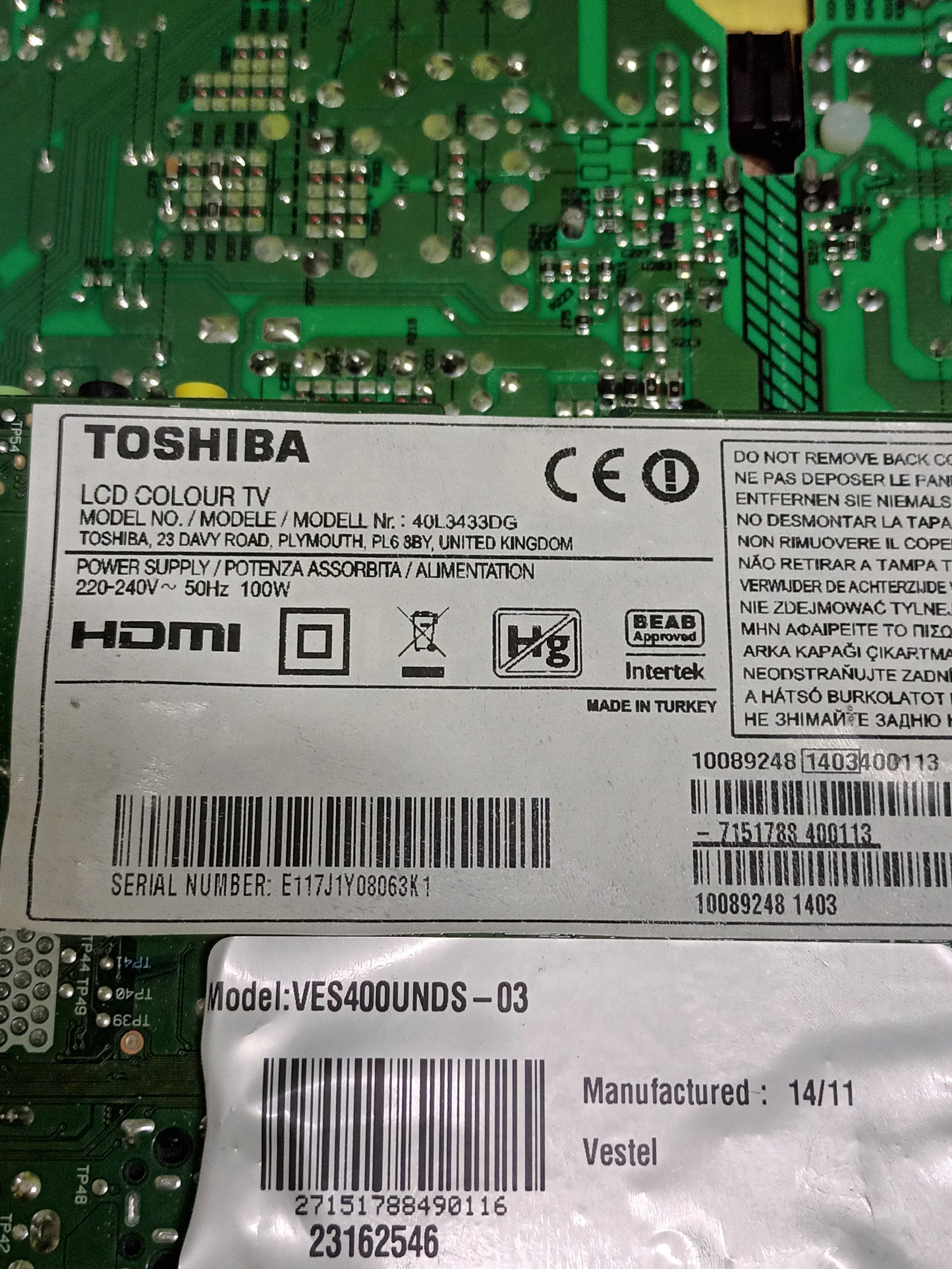 17IPS20 de TOSHIBA 40L3433DG