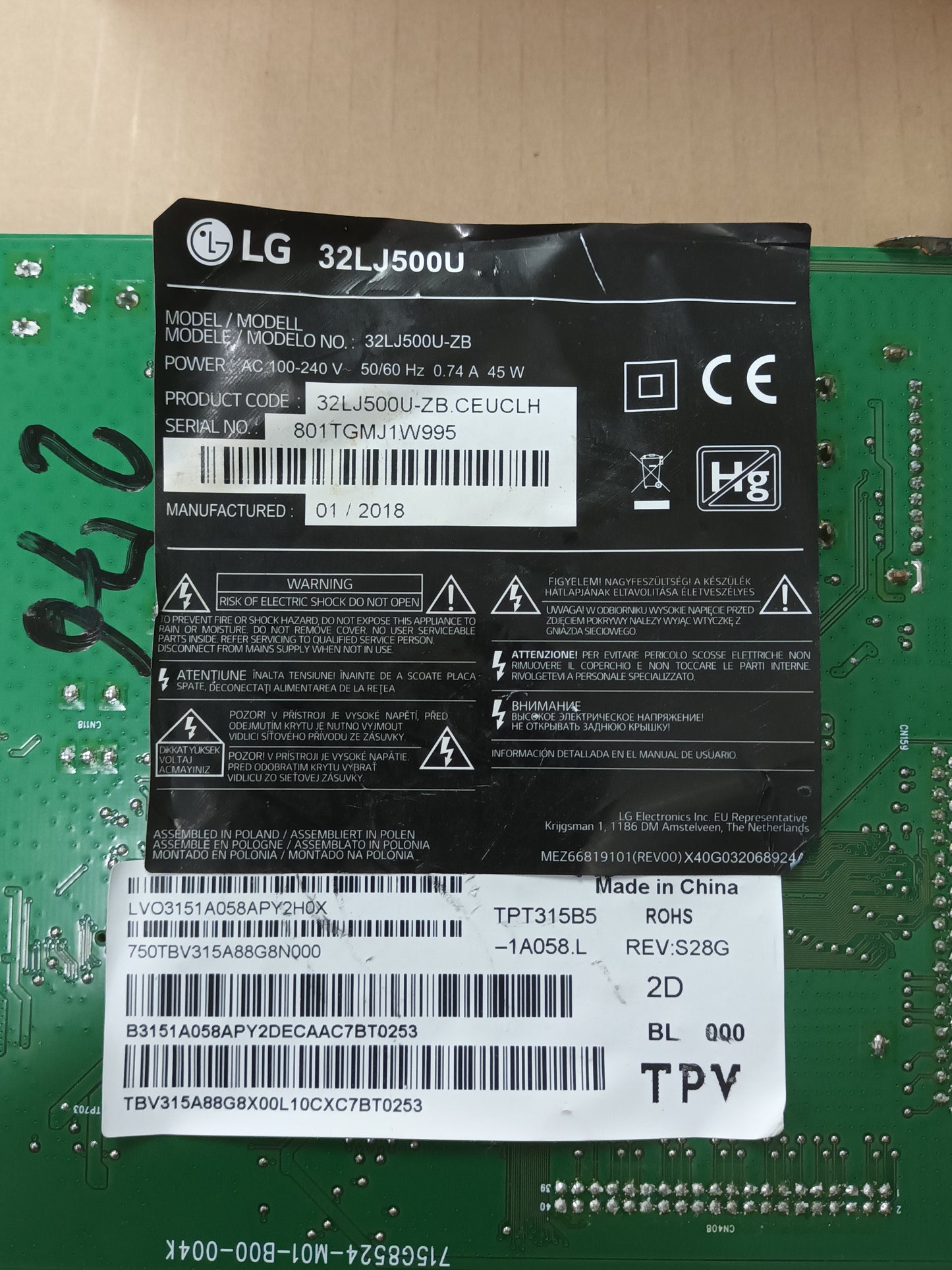 placa main, 715G8524-M01-B00-004K, de LG32LJ500U